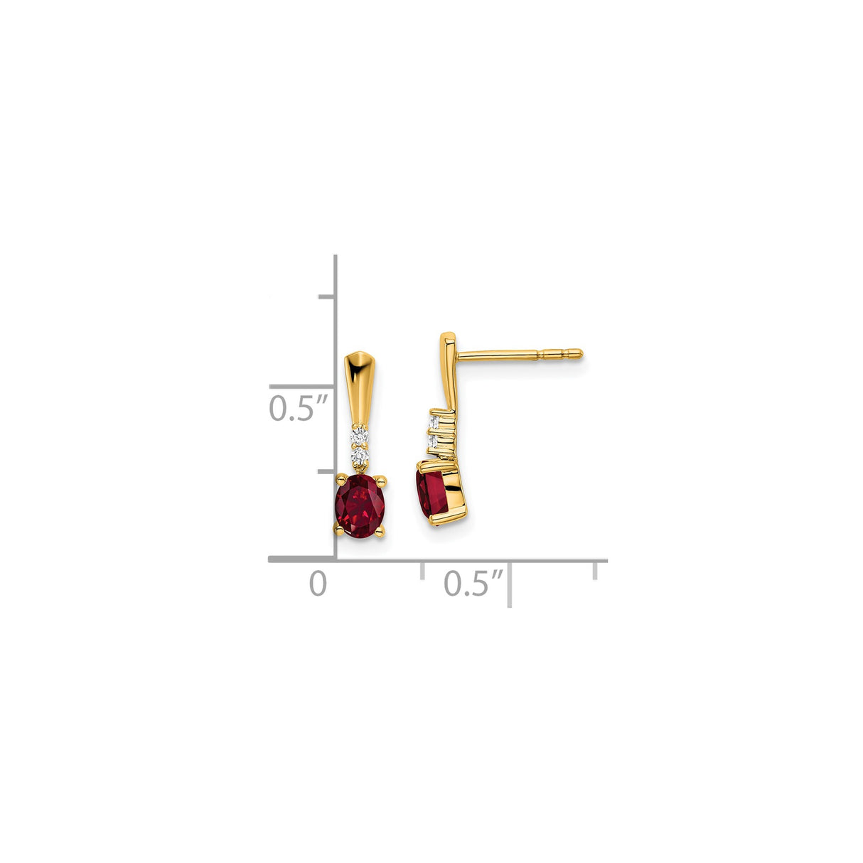 14k Yellow Gold Drop Earrings with Created Ruby and Diamond Accents, Elegant Dangle Style