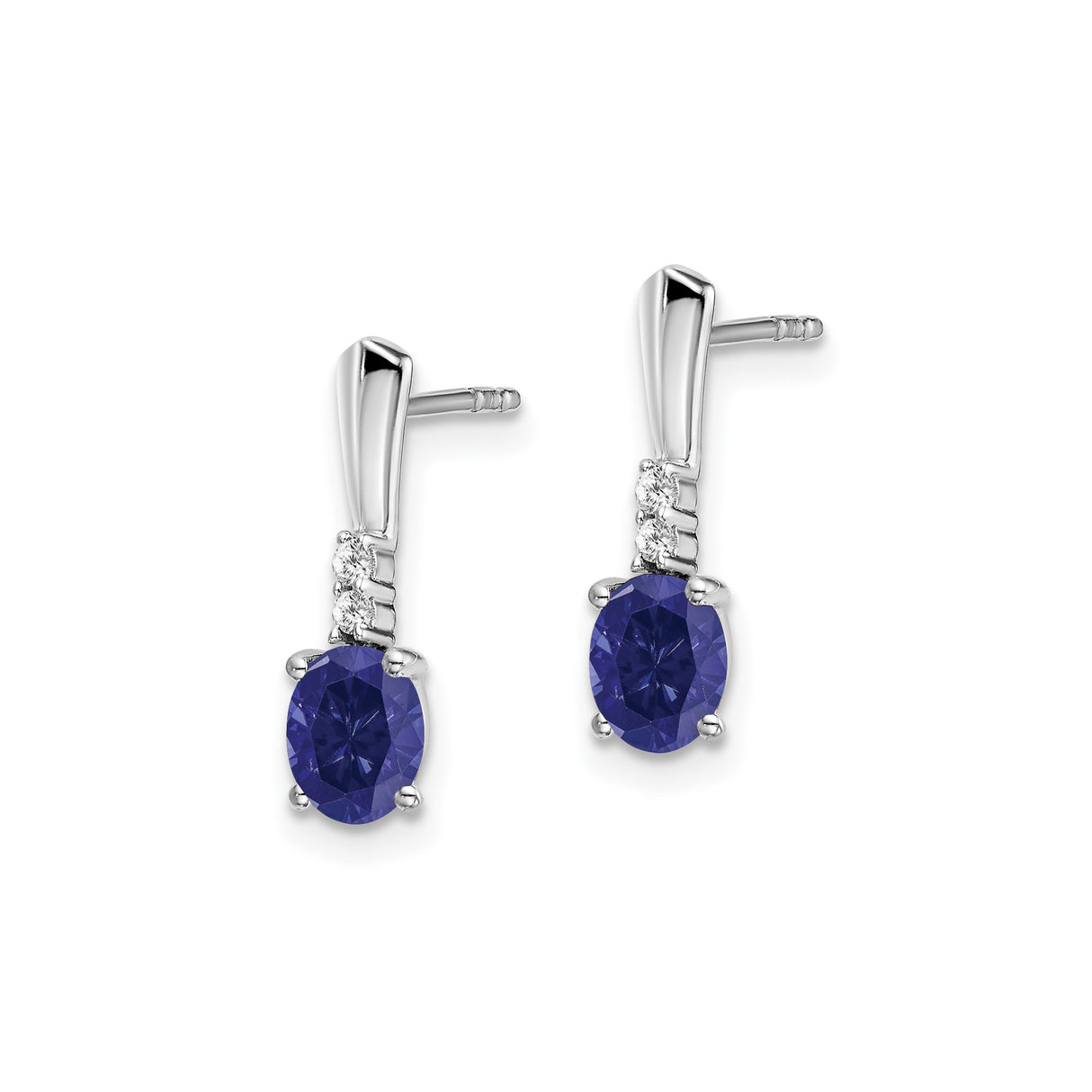 14k White Gold Dangle Earrings with Created Sapphire and Diamond Accents, Classic Drop Design