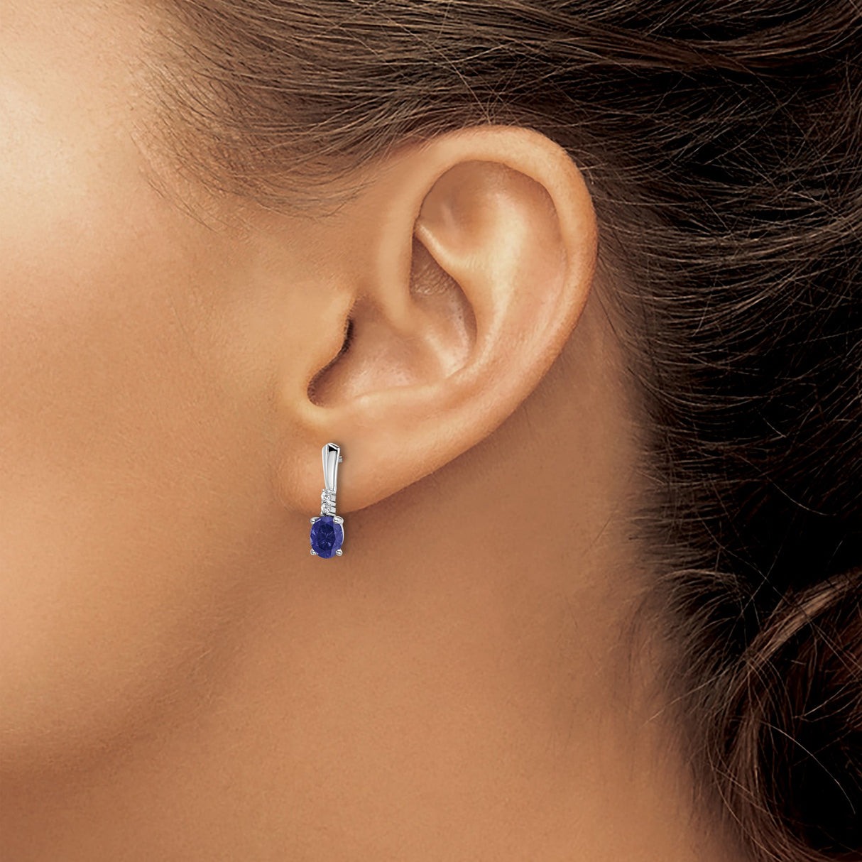 14k White Gold Dangle Earrings with Created Sapphire and Diamond Accents, Classic Drop Design