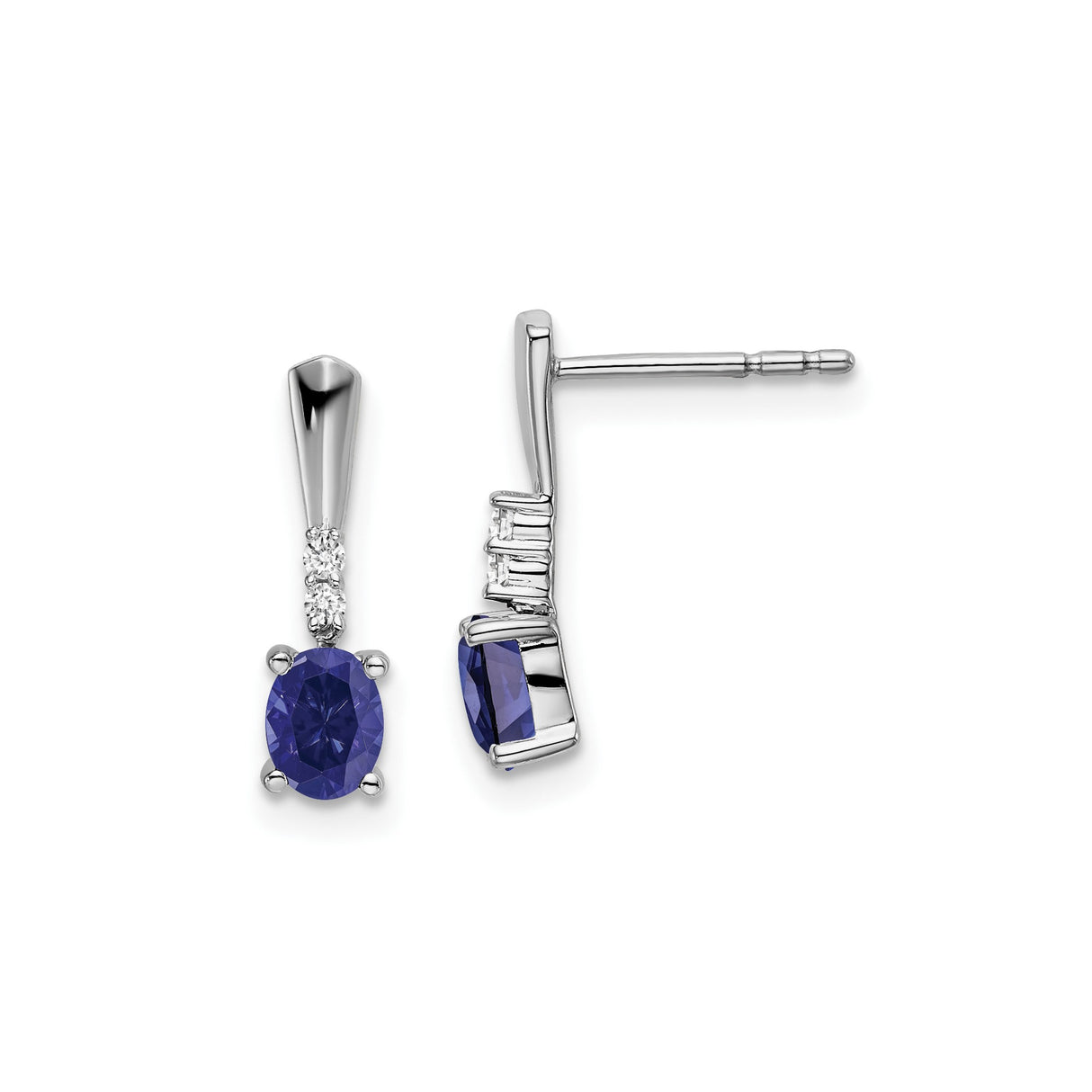 14k White Gold Dangle Earrings with Created Sapphire and Diamond Accents, Classic Drop Design