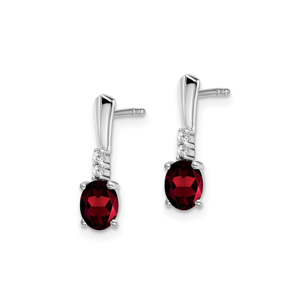 14k White Gold Drop Earrings with Garnet and Diamond Accents, Elegant Dangle Design
