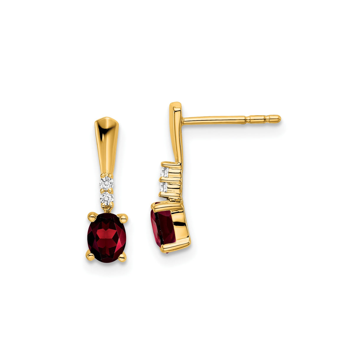 14k Yellow Gold Dangle Earrings with Oval Garnet and Diamond Accents, Classic Formal Style