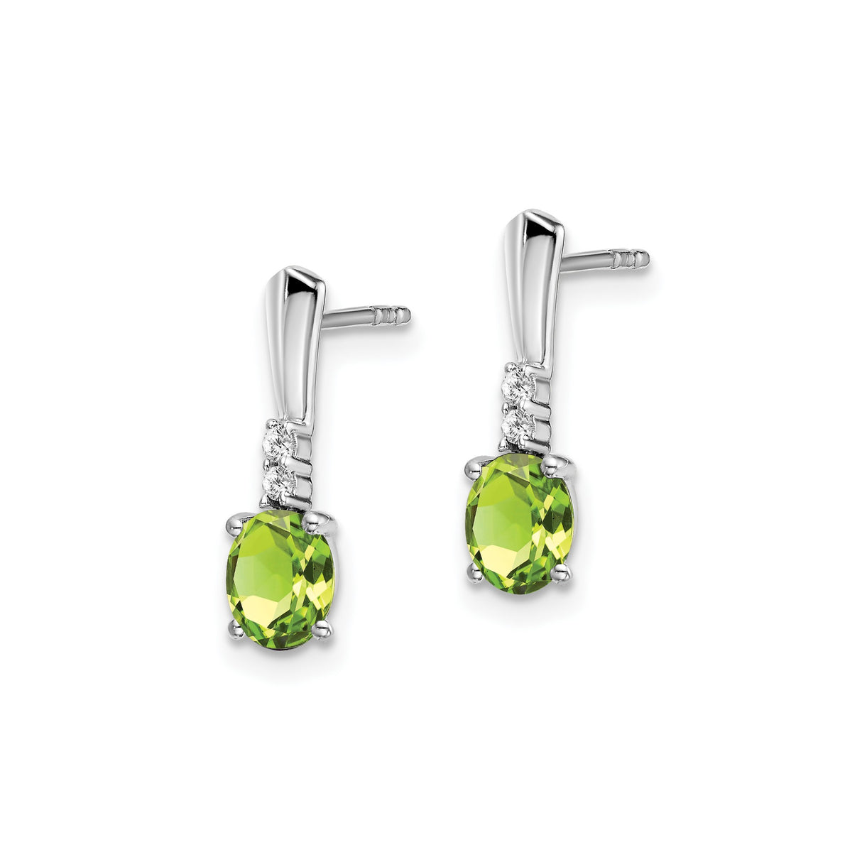 14k White Gold Dangle Earrings with Peridot and Diamond Accents, August Birthstone Jewelry