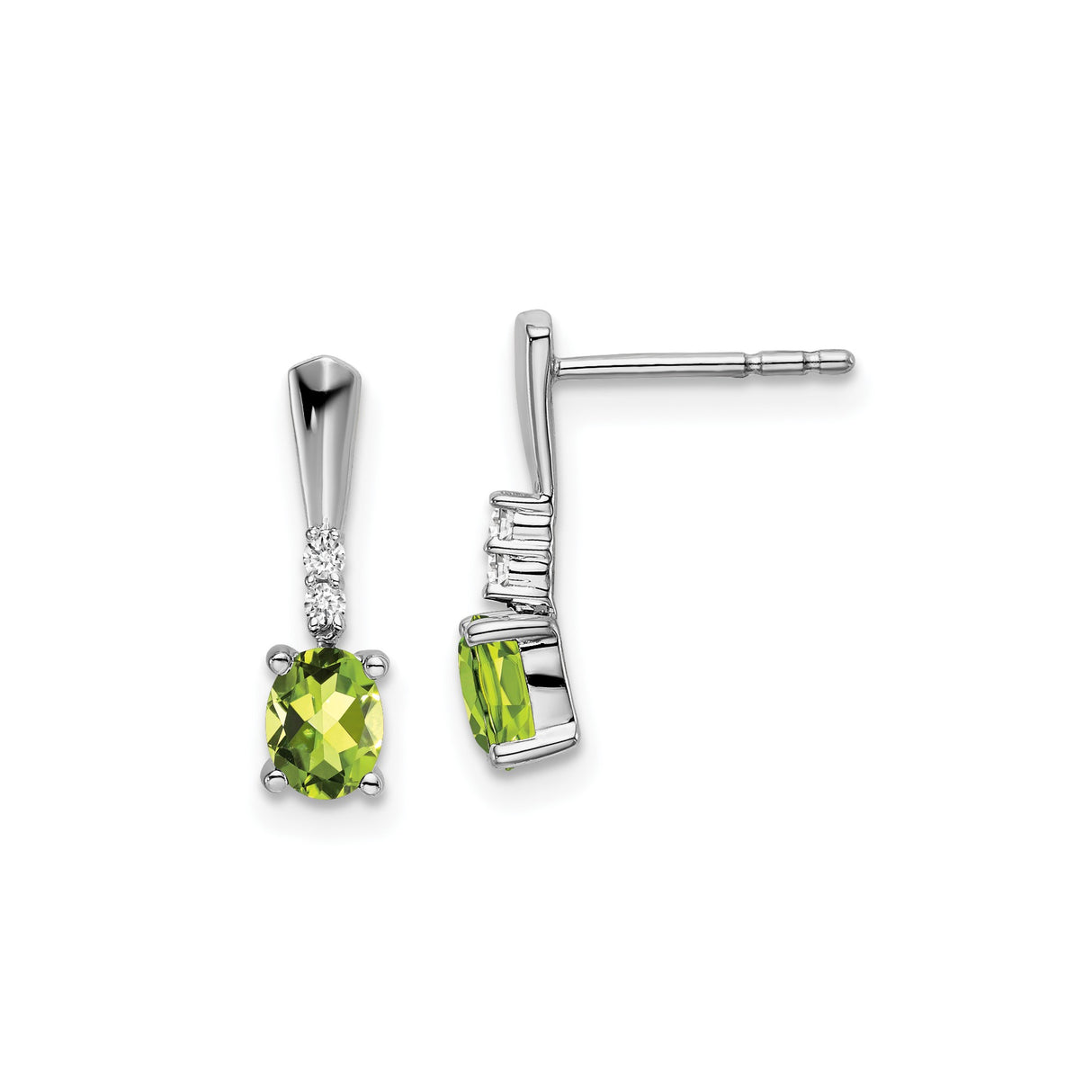 14k White Gold Dangle Earrings with Peridot and Diamond Accents, August Birthstone Jewelry