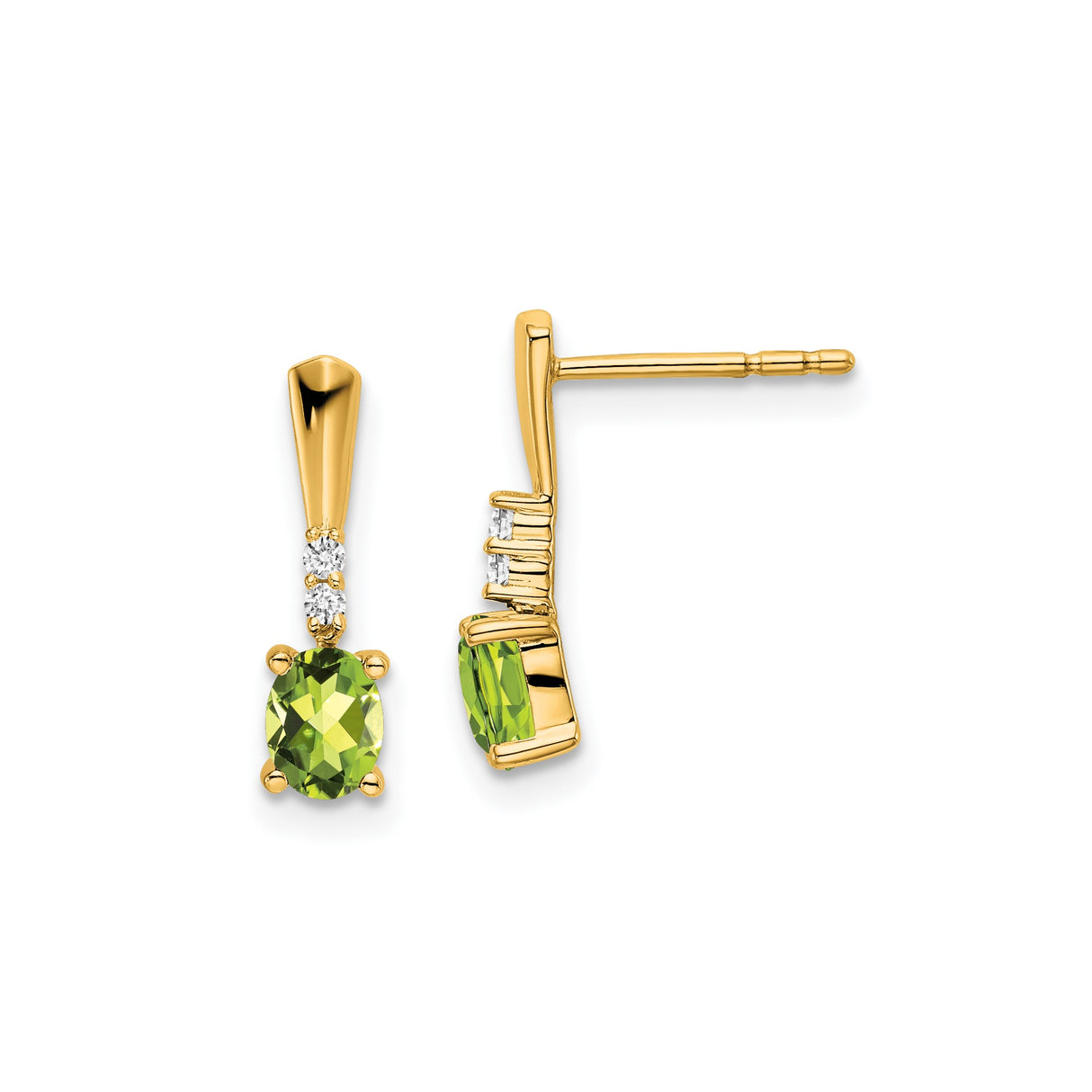 14k Yellow Gold Dangle Stud Earrings with Peridot and Cubic Zirconia Accents