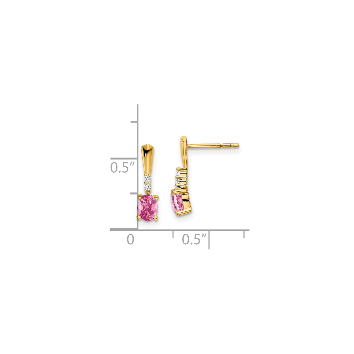 14k Yellow Gold Dangle Earrings with Pink Tourmaline and Diamond Accents, Elegant Drop Jewelry