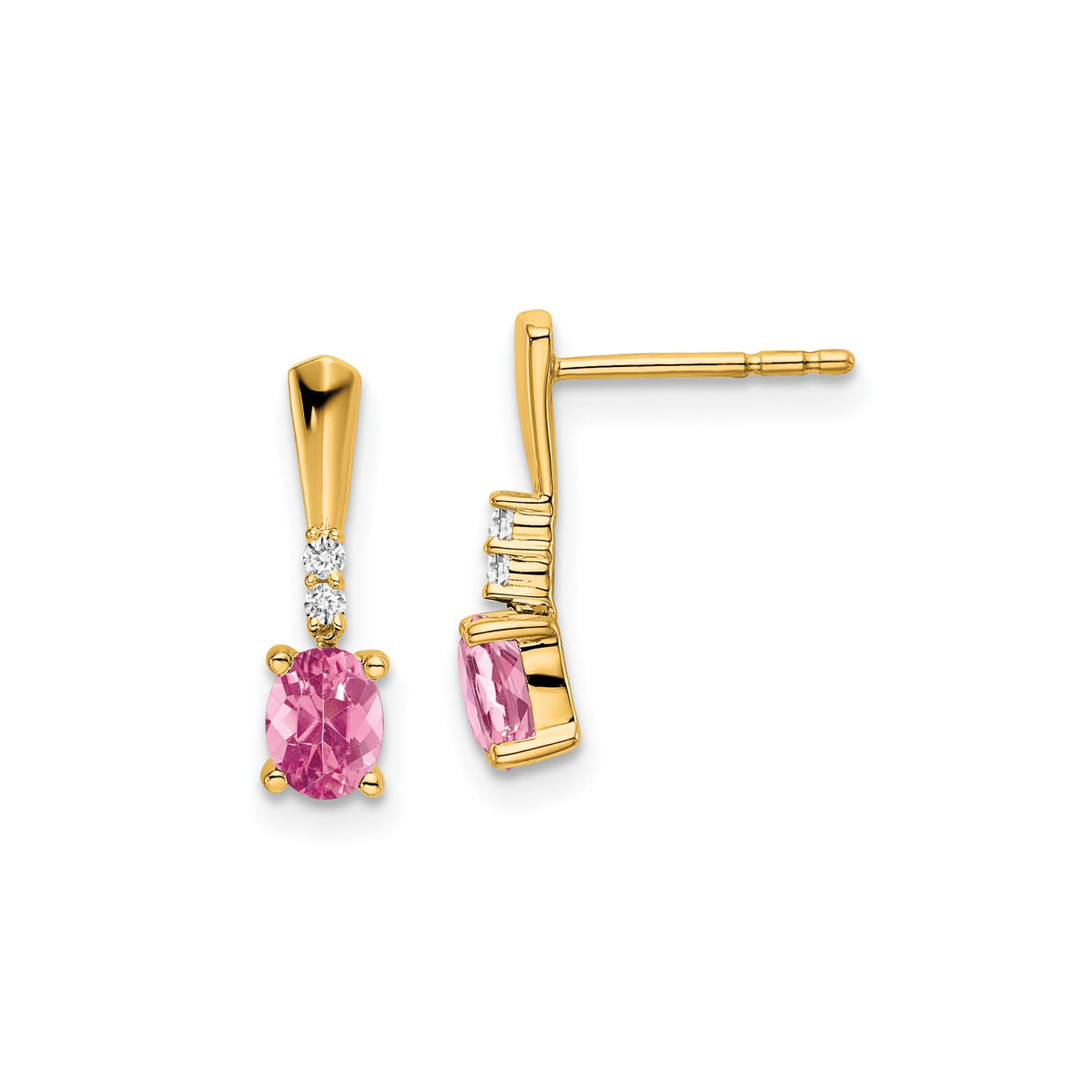 14k Yellow Gold Dangle Earrings with Pink Tourmaline and Diamond Accents, Elegant Drop Jewelry