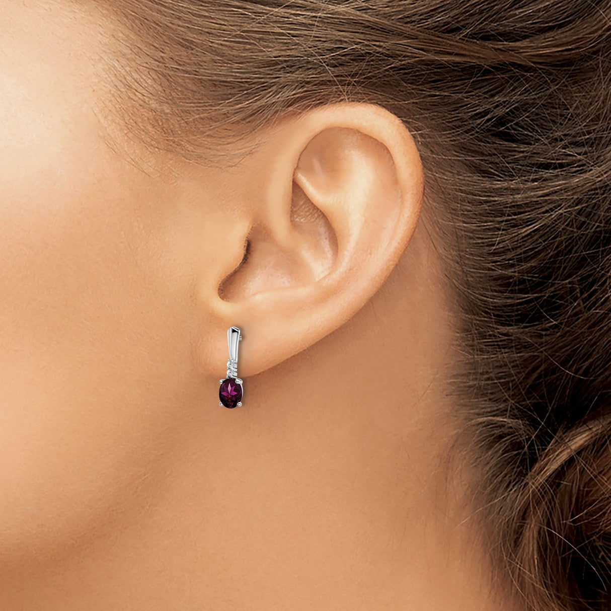 14k White Gold Dangle Earrings with Rhodolite Garnet and Diamond Accents, Modern Drop Style