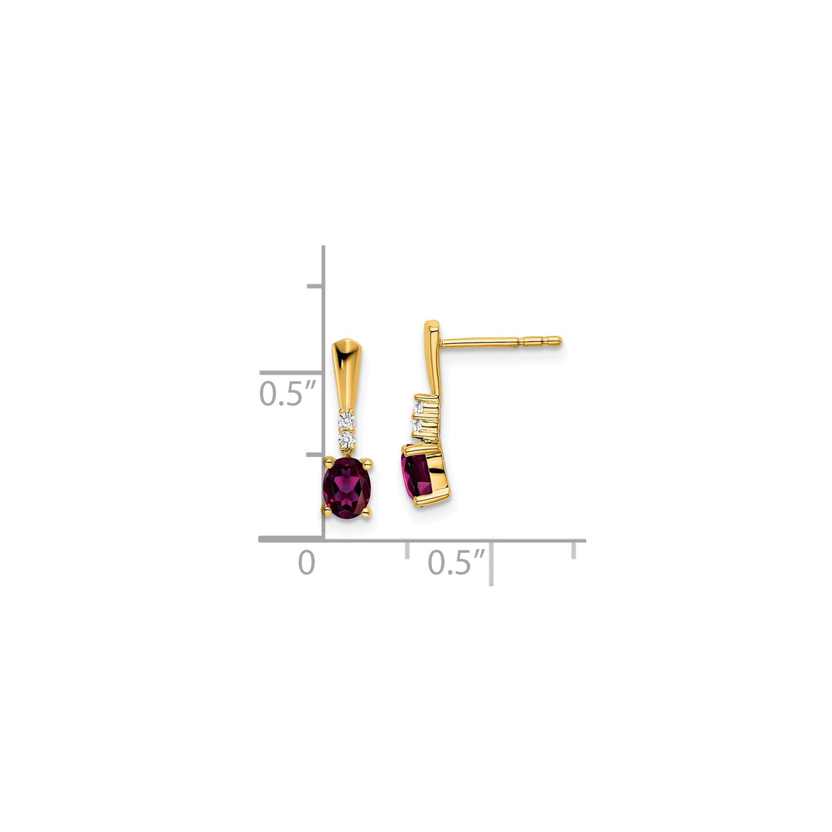 14k Yellow Gold Dangle Earrings with Rhodolite Garnet and Diamond Accents, Polished Drop Design