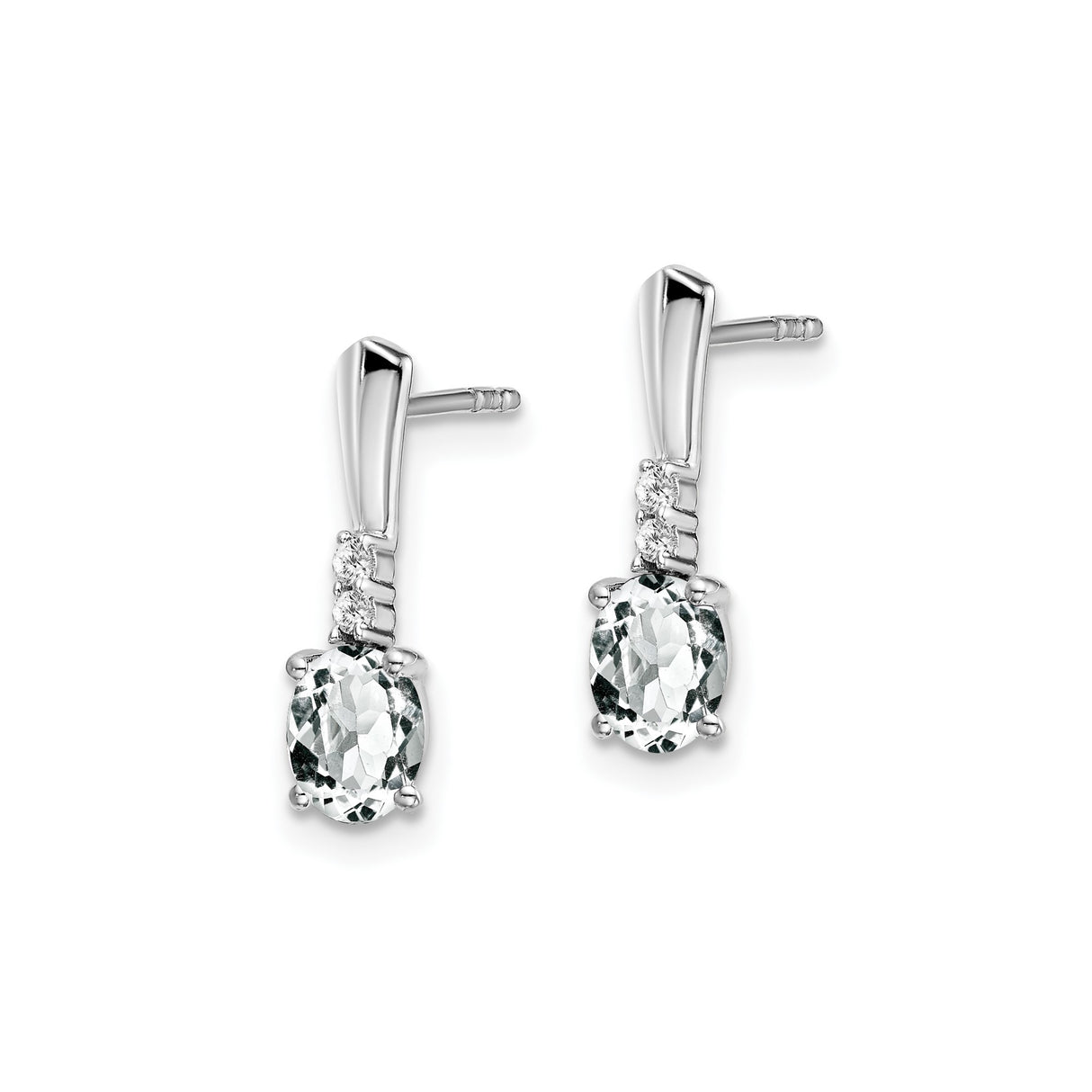 14k White Gold Drop Earrings with Oval White Topaz and Diamond Accents, Minimal Dangle Style