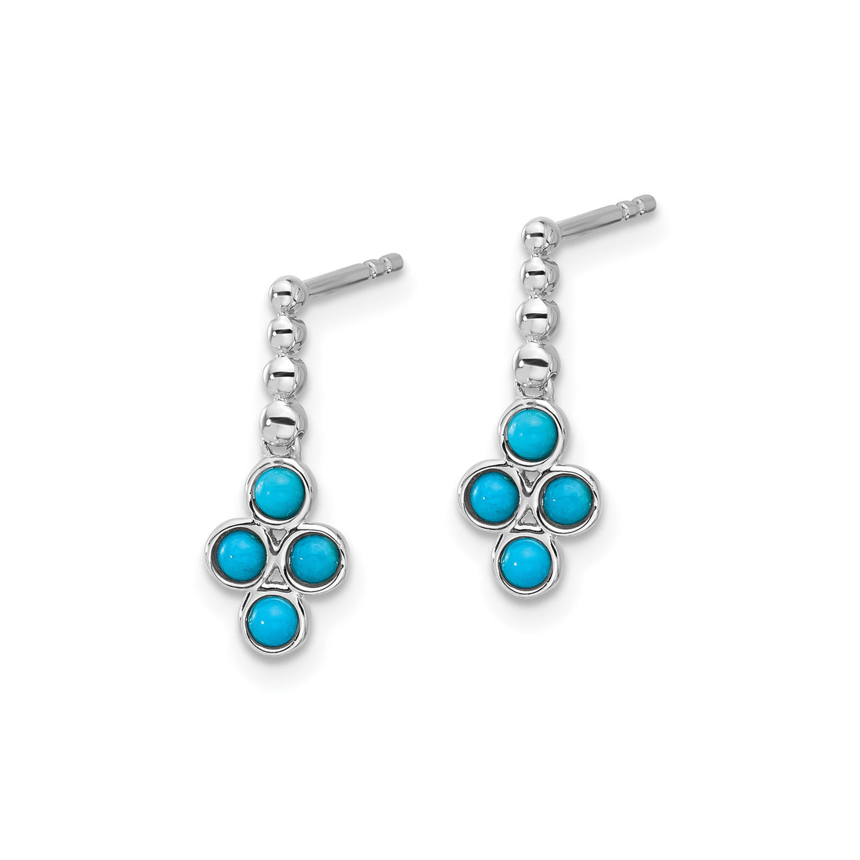 14k White Gold Dangle Earrings with Turquoise in Clover Design, Boho Style for Women