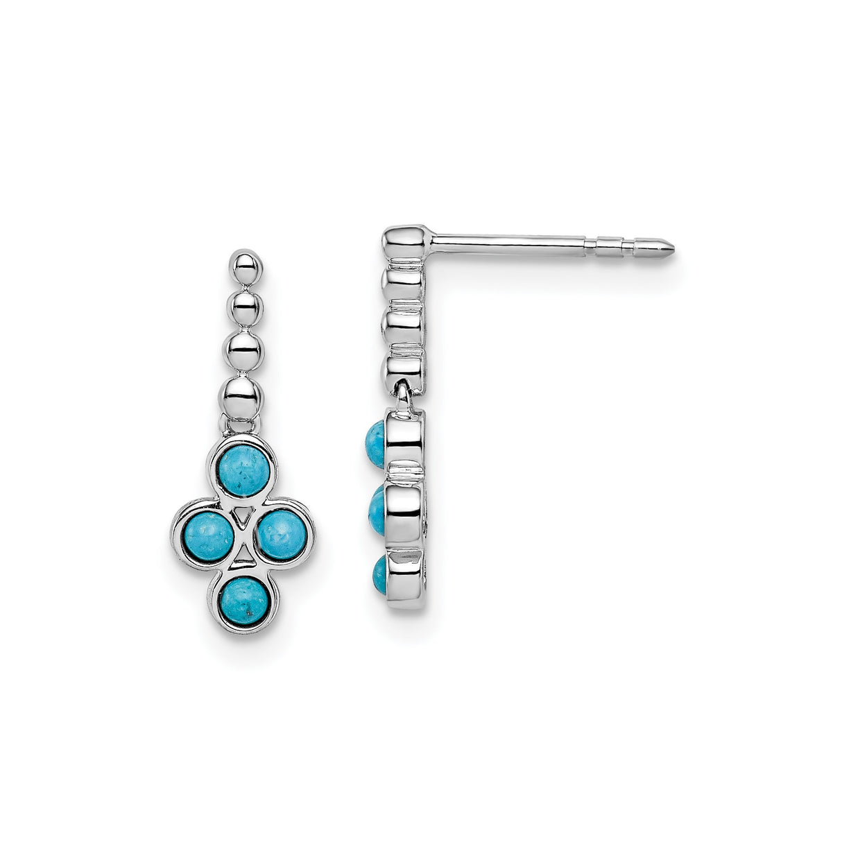 14k White Gold Dangle Earrings with Turquoise in Clover Design, Boho Style for Women