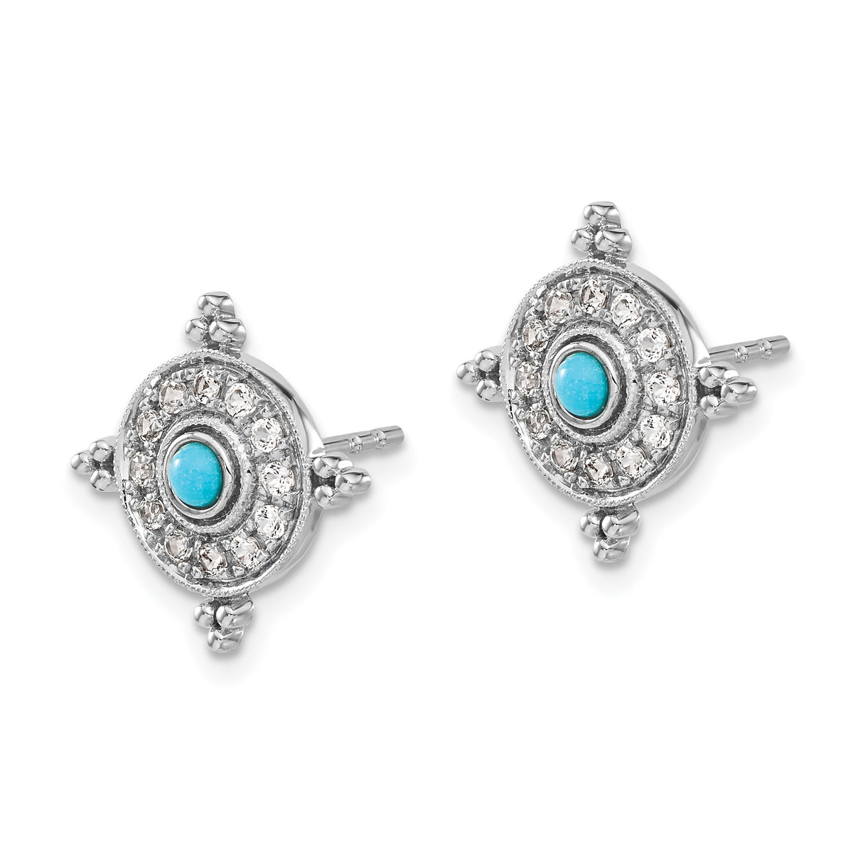 14k White Gold Evil Eye Stud Earrings with Turquoise and White Topaz Halo