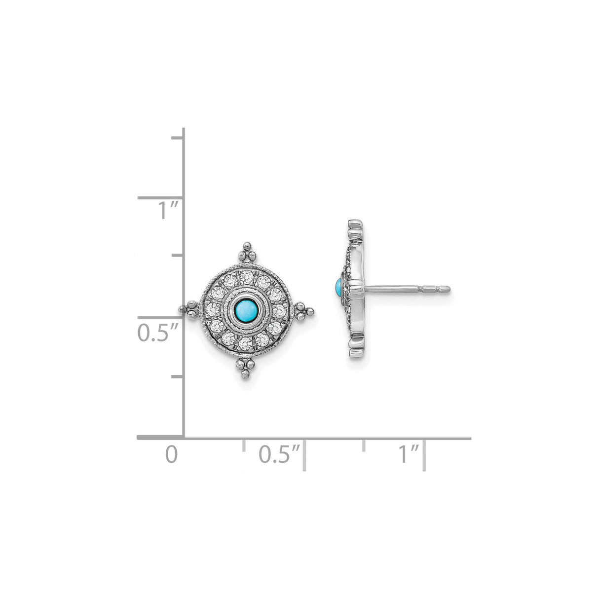 14k White Gold Evil Eye Stud Earrings with Turquoise and White Topaz Halo
