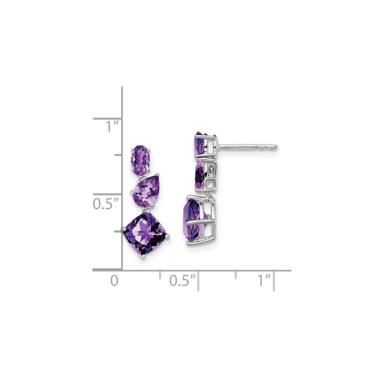 14k White Gold Dangle Earrings with Amethyst Oval Pear Cushion Gemstones, Drop Style