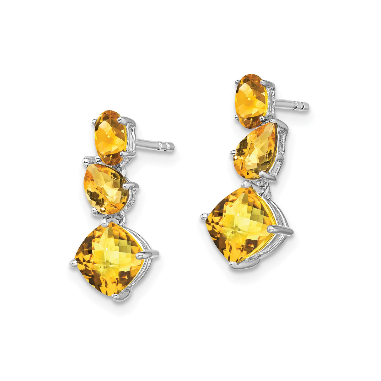 14k White Gold Drop Earrings with Citrine, Long Dangle Gemstone Design for Women