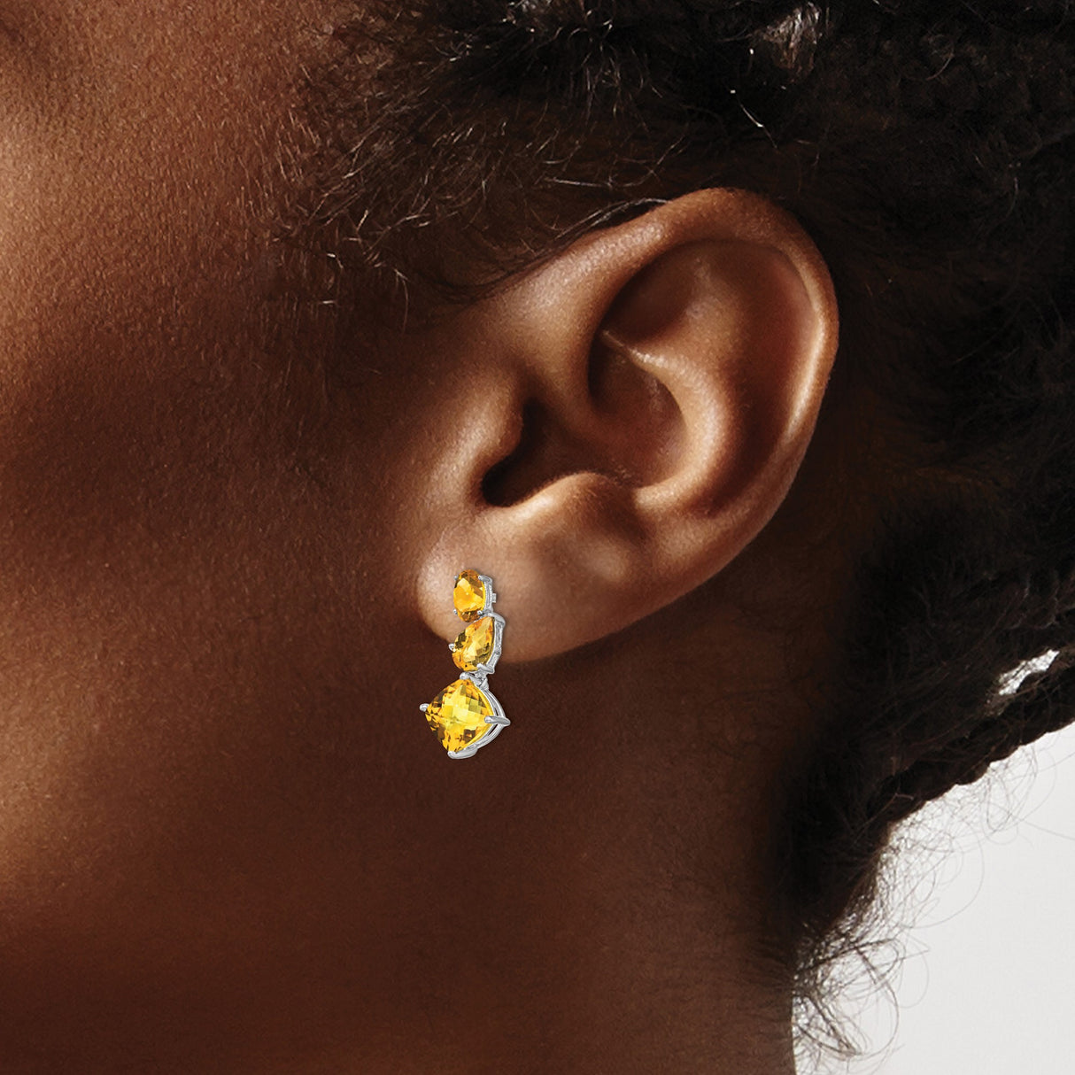 14k White Gold Drop Earrings with Citrine, Long Dangle Gemstone Design for Women