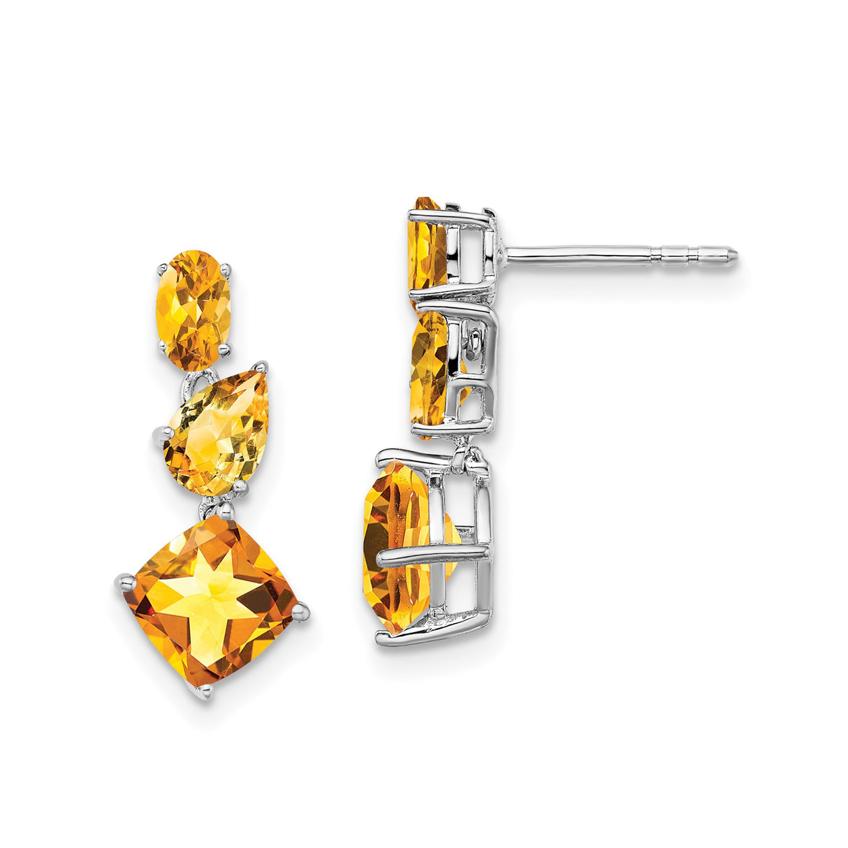 14k White Gold Drop Earrings with Citrine, Long Dangle Gemstone Design for Women
