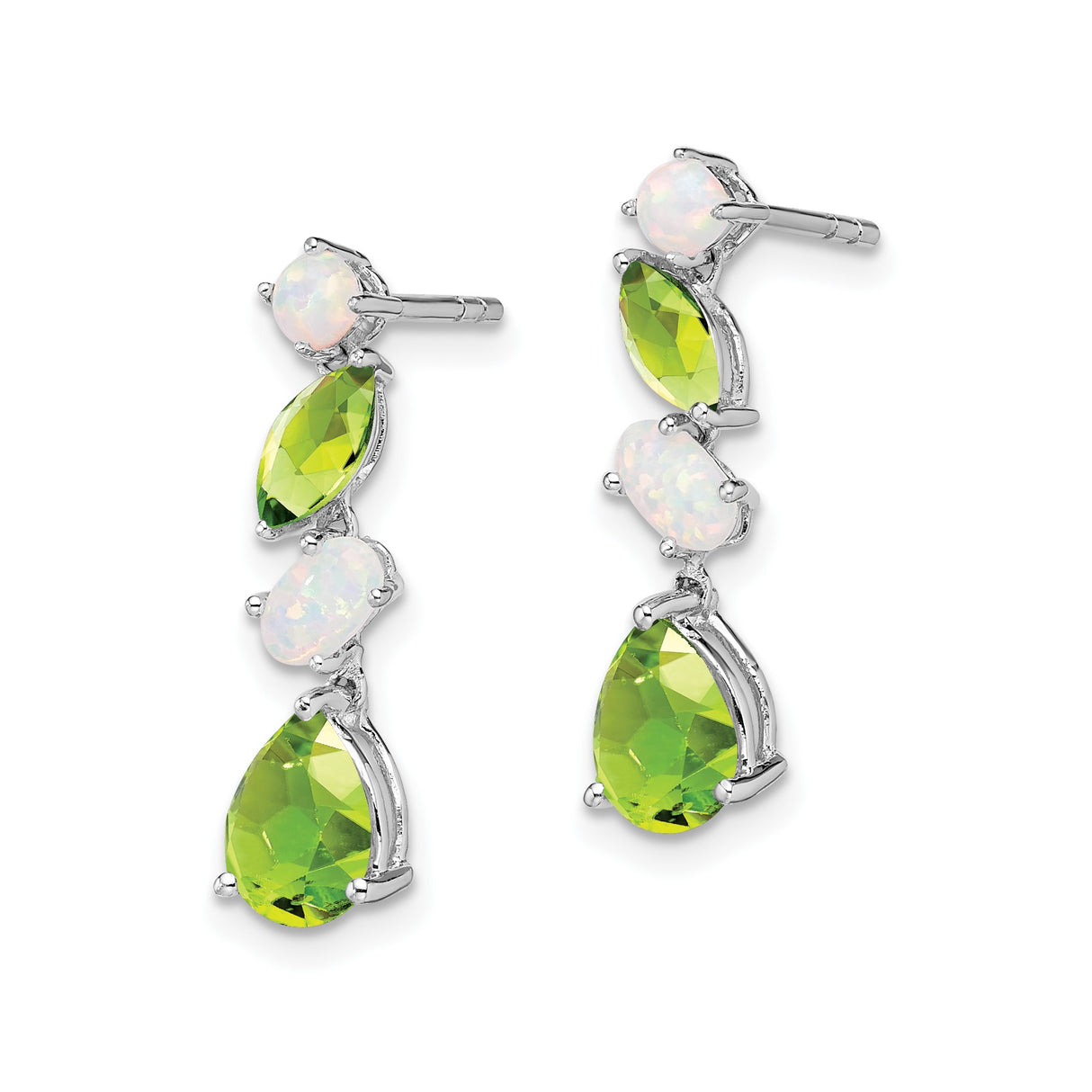 14k White Gold Drop Earrings with Peridot and Opal Gemstones, Elegant Evening Jewelry