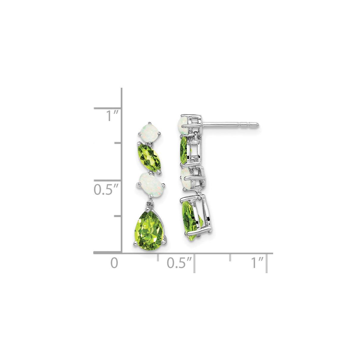 14k White Gold Drop Earrings with Peridot and Opal Gemstones, Elegant Evening Jewelry