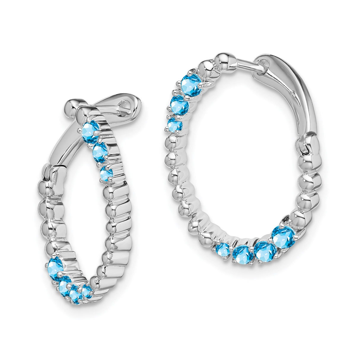 14k White Gold Hoop Earrings with Swiss Blue Topaz in Graduated Design