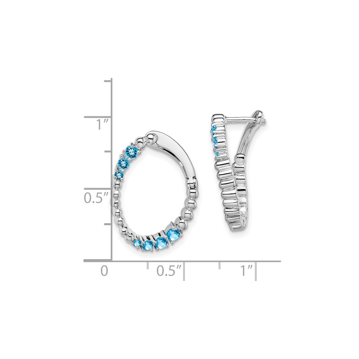 14k White Gold Hoop Earrings with Swiss Blue Topaz in Graduated Design