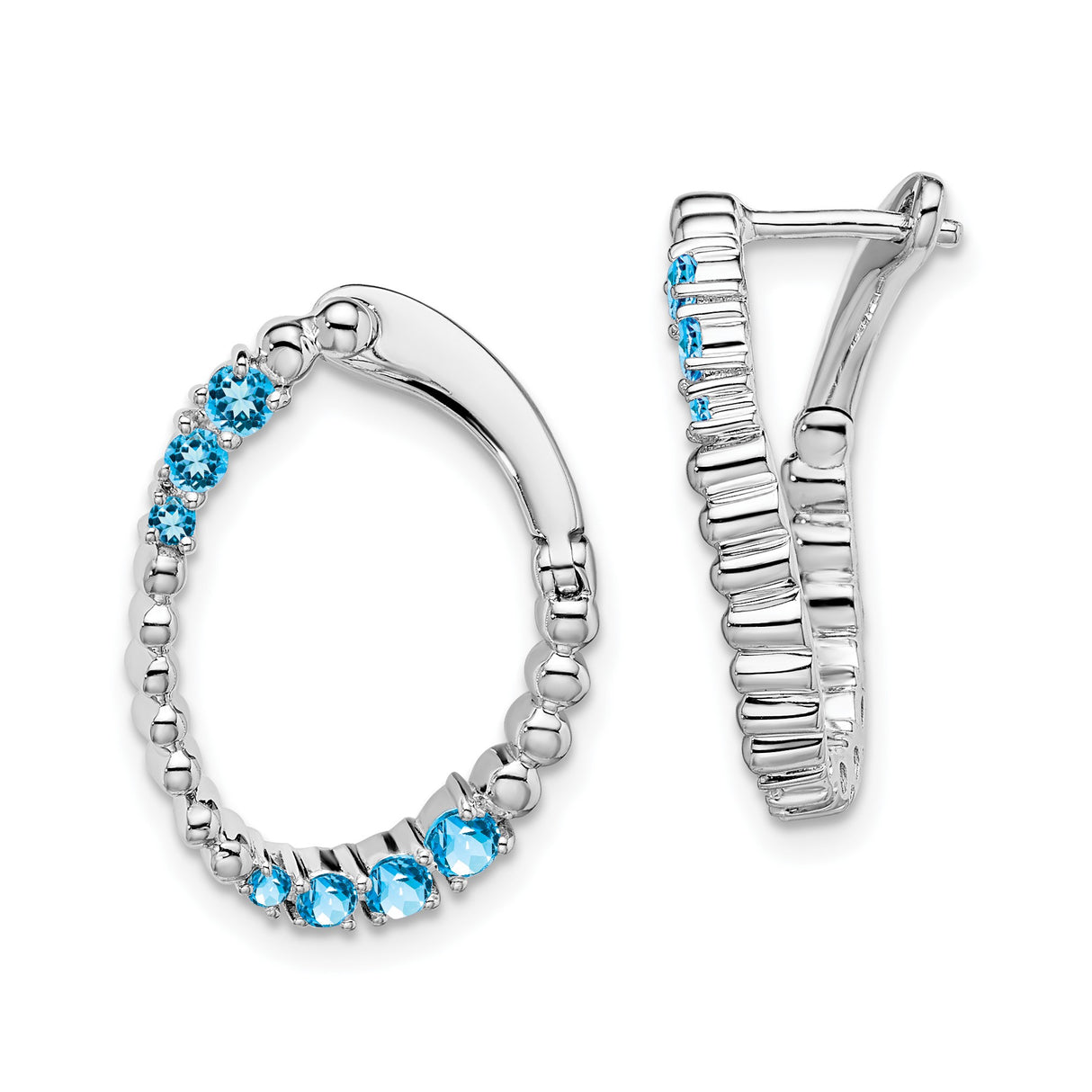 14k White Gold Hoop Earrings with Swiss Blue Topaz in Graduated Design