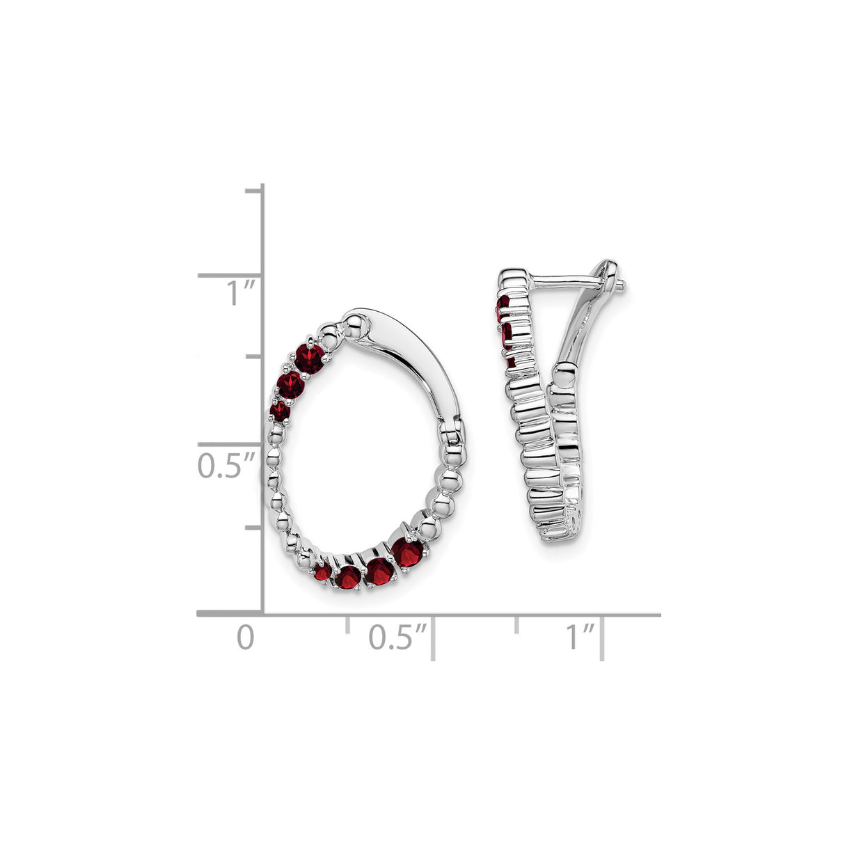 14k White Gold Hoop Earrings with Garnet, Polished Finish, Classic Oval Style