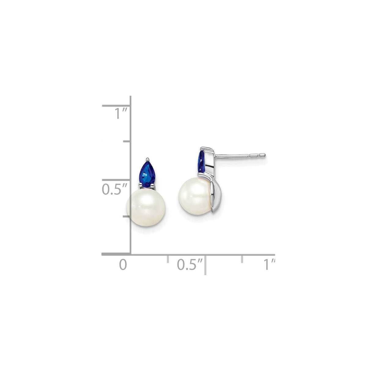 14k White Gold Stud Earrings with Sapphire and Cultured Pearl, Classic Formal Style
