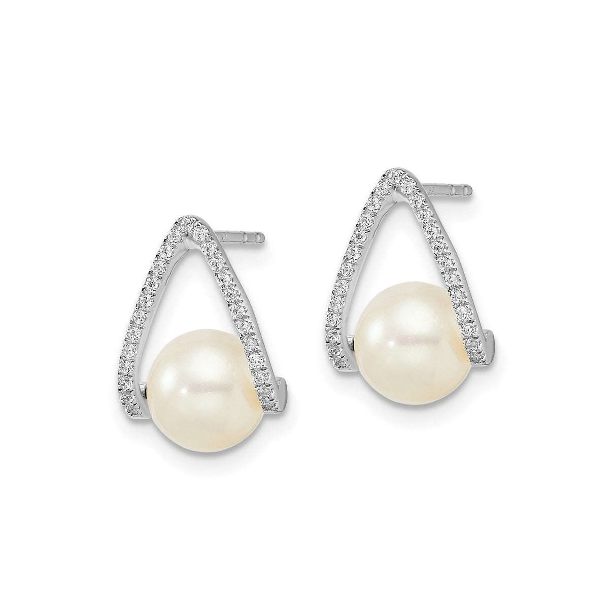 14k White Gold Teardrop Stud Earrings with Cultured Pearls and Diamond Accents
