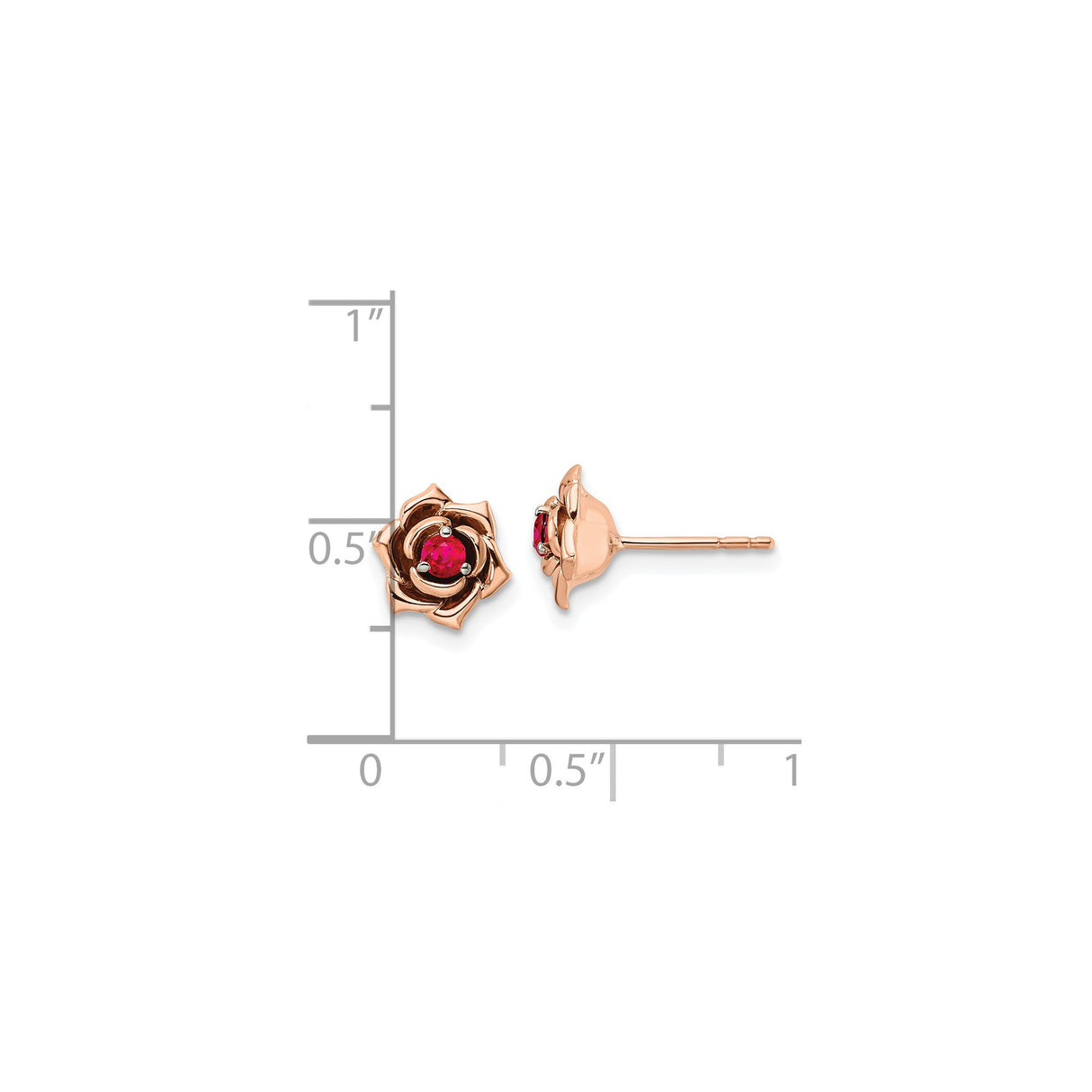 14k Rose Gold and White Gold Rose Flower Stud Earrings with Ruby Center