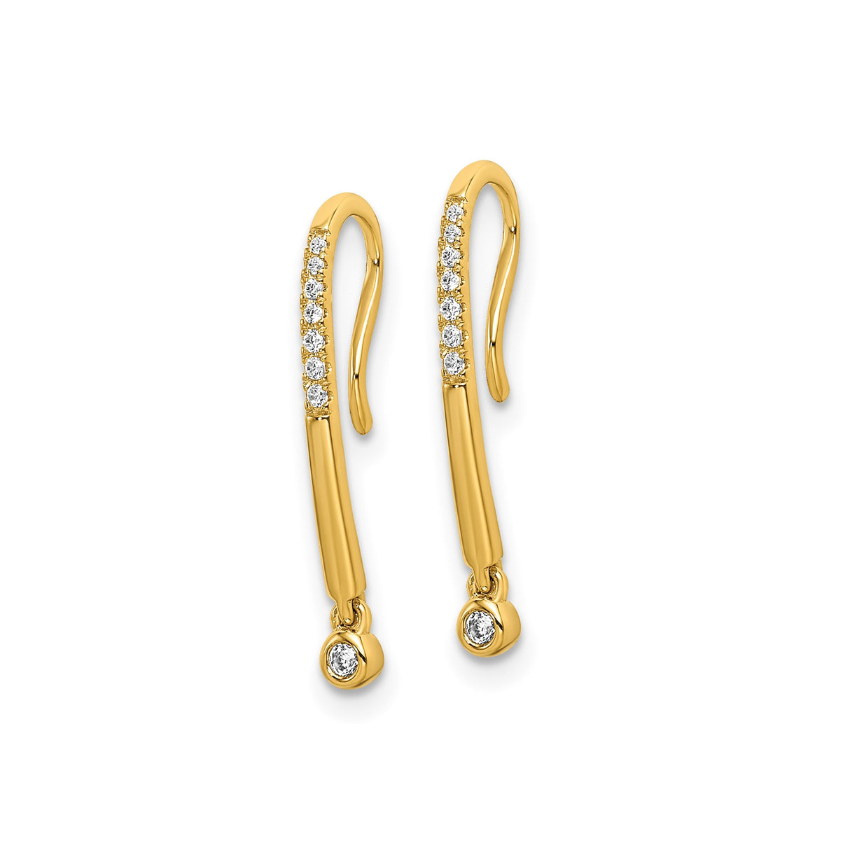 14k Yellow Gold Drop Earrings with Diamonds, Bezel Set Dangle, Modern Minimalist Style