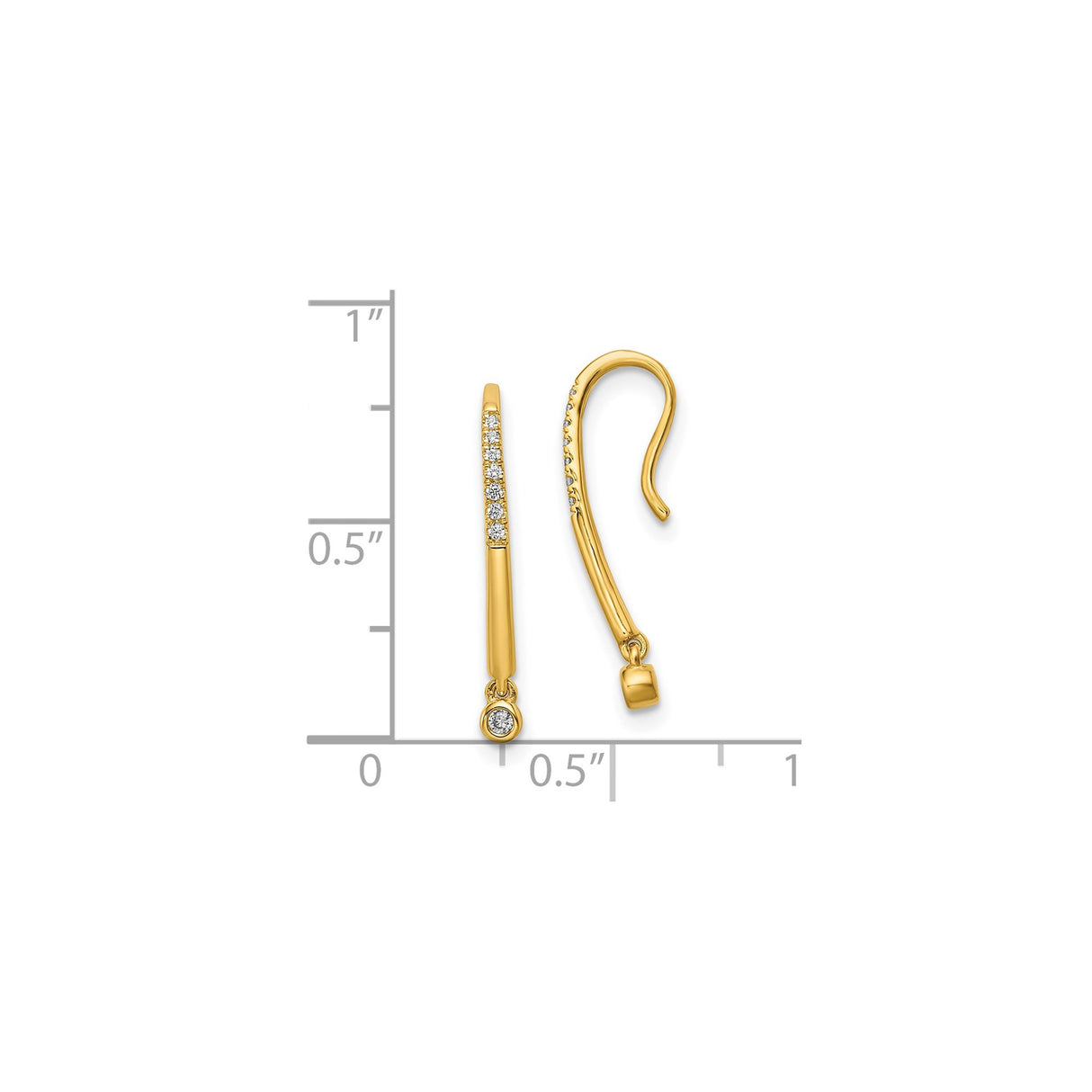 14k Yellow Gold Drop Earrings with Diamonds, Bezel Set Dangle, Modern Minimalist Style