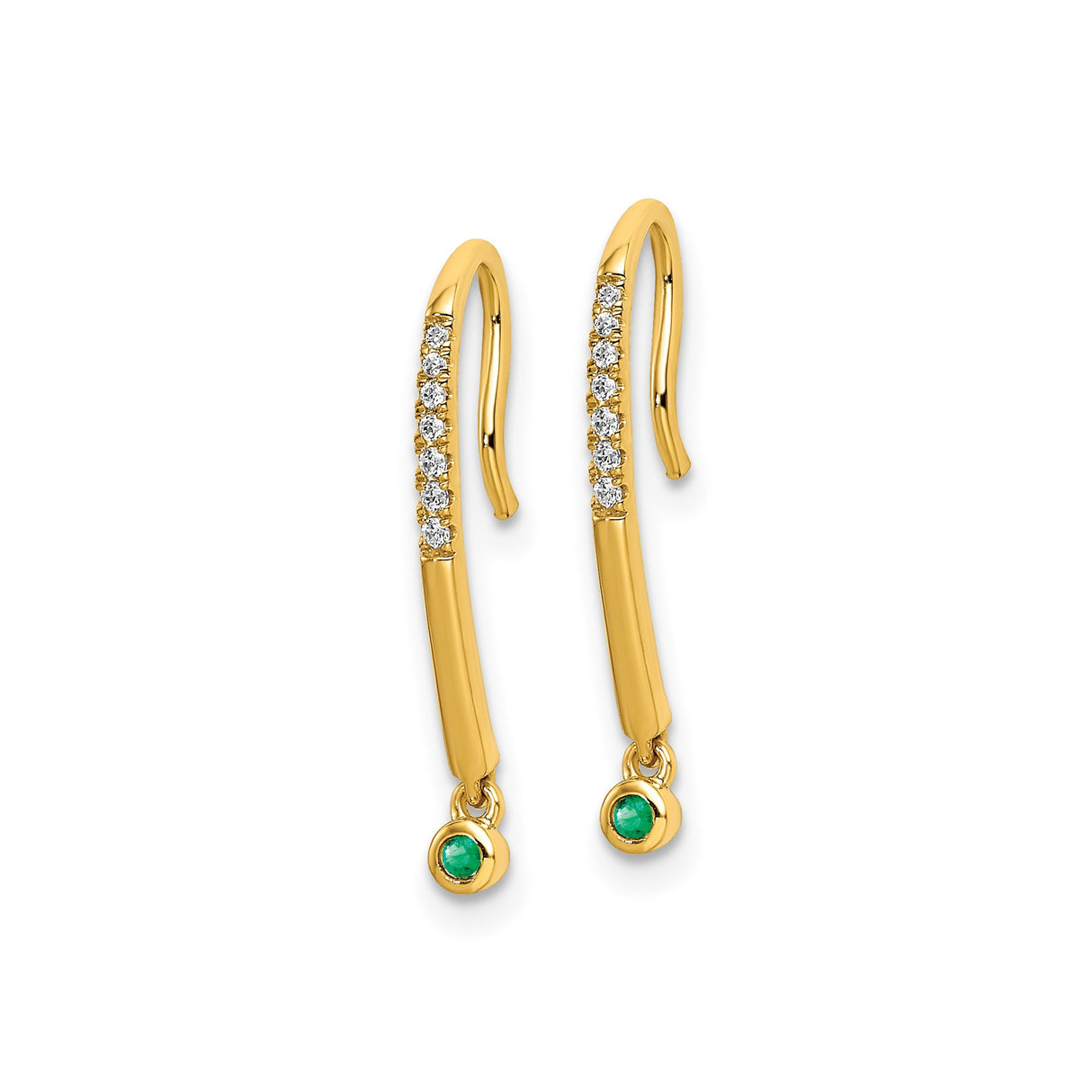 14k Yellow Gold Drop Earrings with Emerald and Diamond, Modern Dangle Fine Jewelry for Women