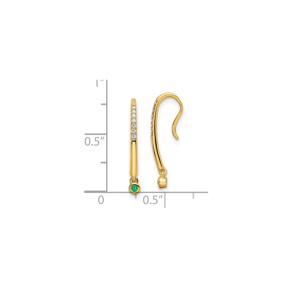 14k Yellow Gold Drop Earrings with Emerald and Diamond, Modern Dangle Fine Jewelry for Women