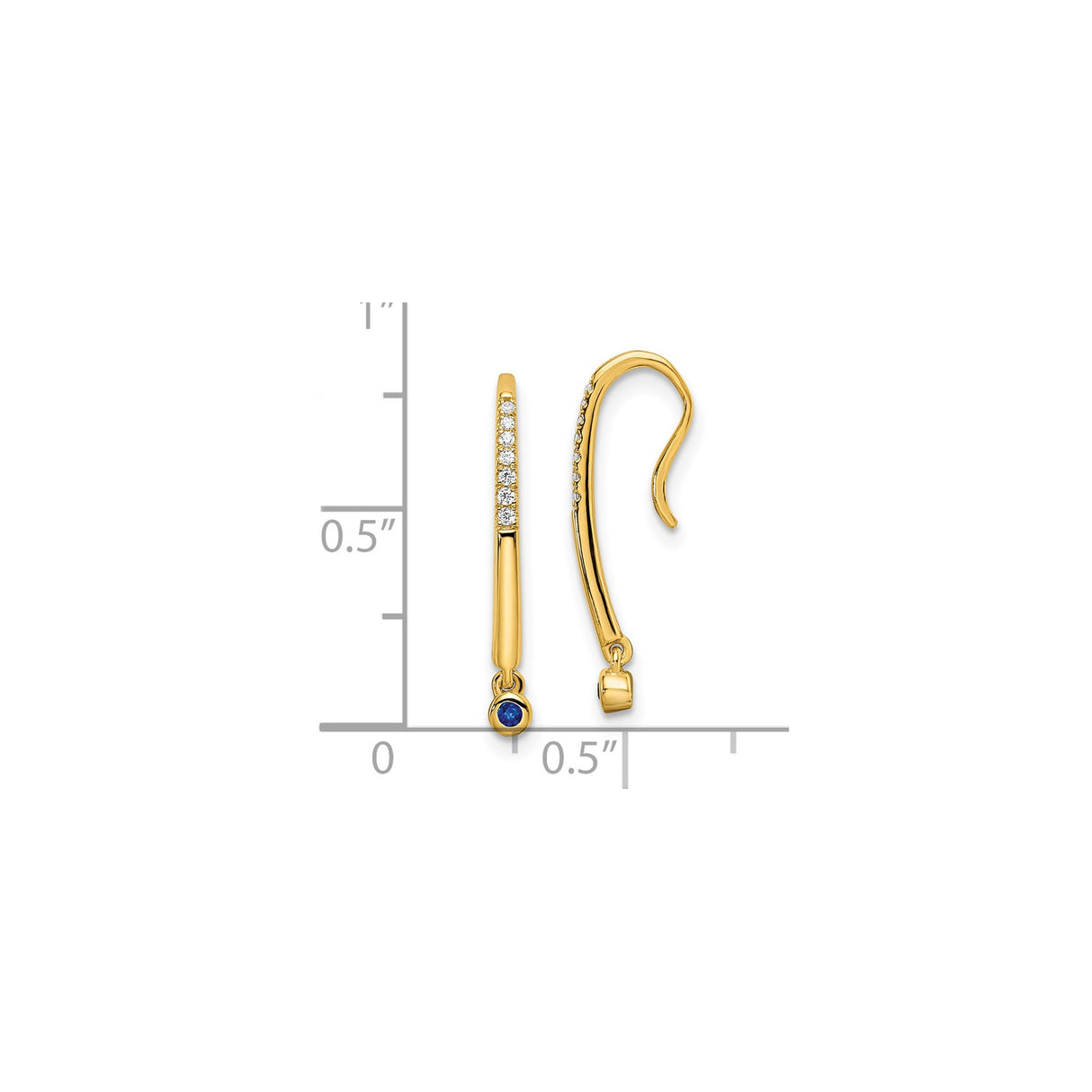 14k Yellow Gold Dangle Earrings with Blue Sapphire Drop and Diamond Accents, Linear Design