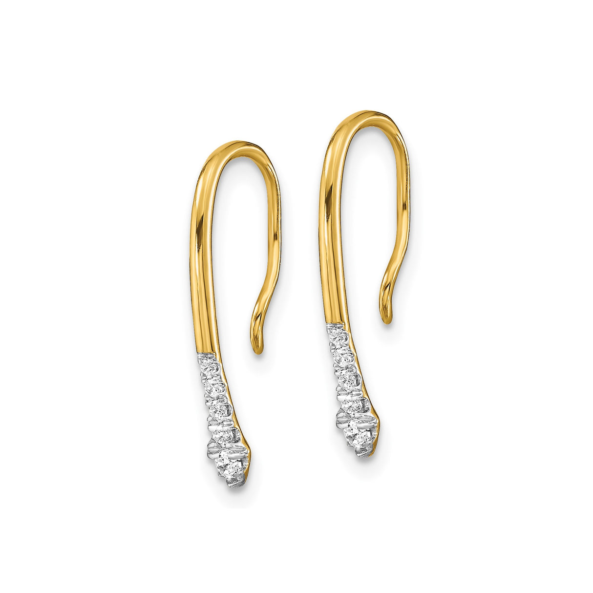 10k Yellow Gold Drop Earrings with Round Cut White Gemstones and Tapered Hook Design