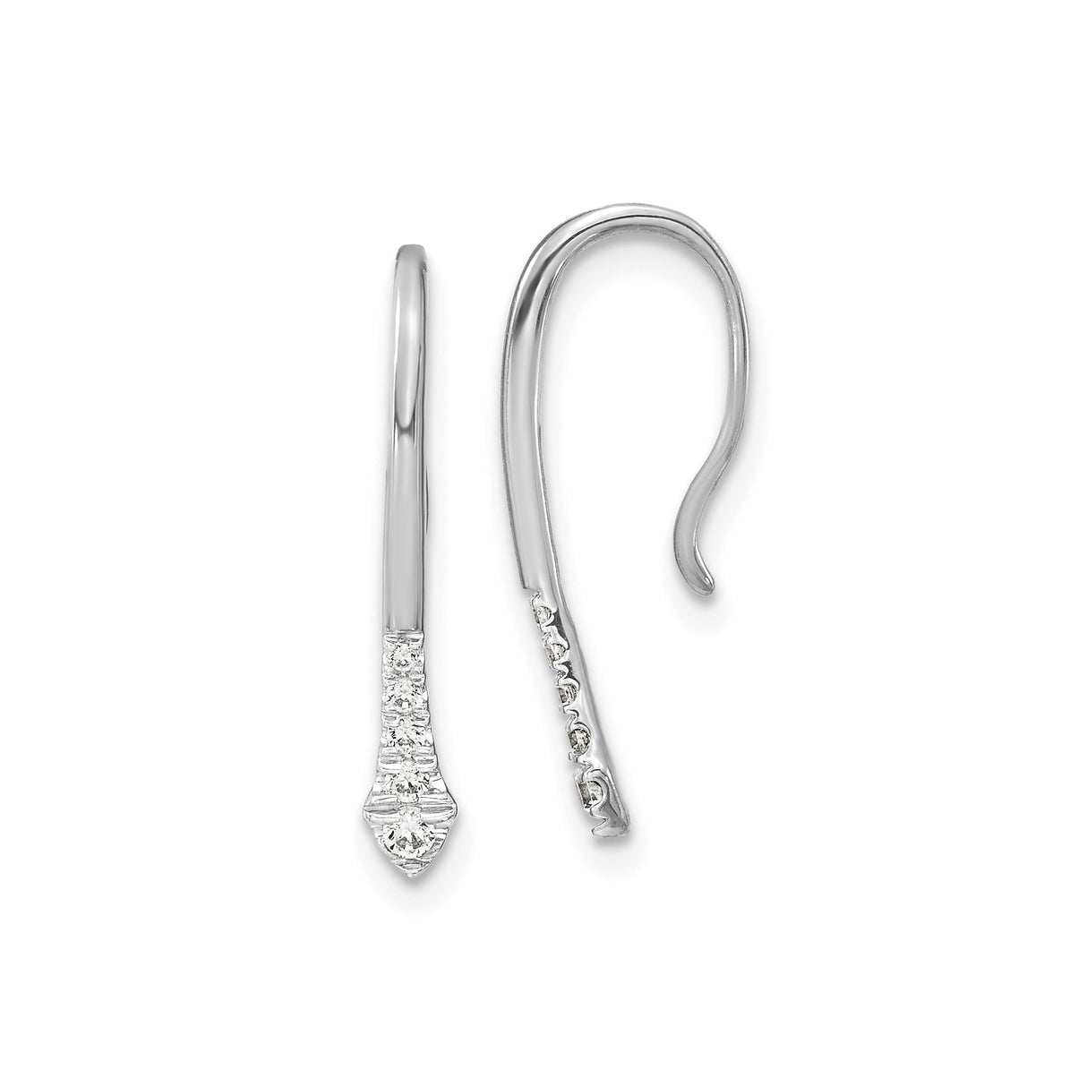 14k White Gold Drop Earrings with Diamond Accents, Sleek Hook Design, Minimalist Style
