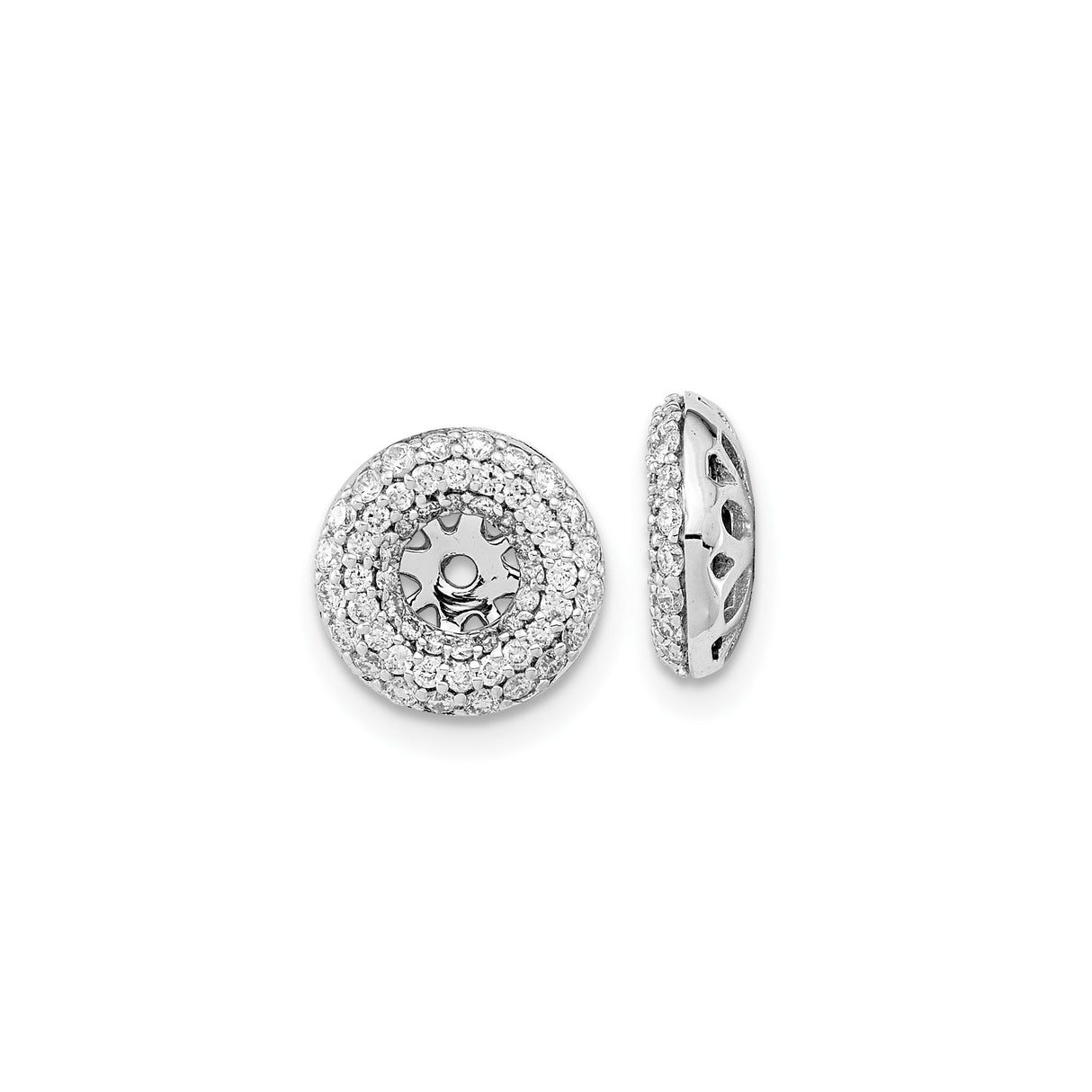 14k White Gold Earring Jackets with Diamond Double Halo Pavé Set Enhancers for Studs