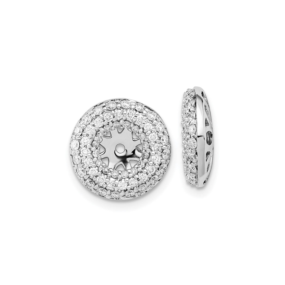 14k White Gold Earring Charms with Diamond, Double Halo Sunburst Dangle Enhancers