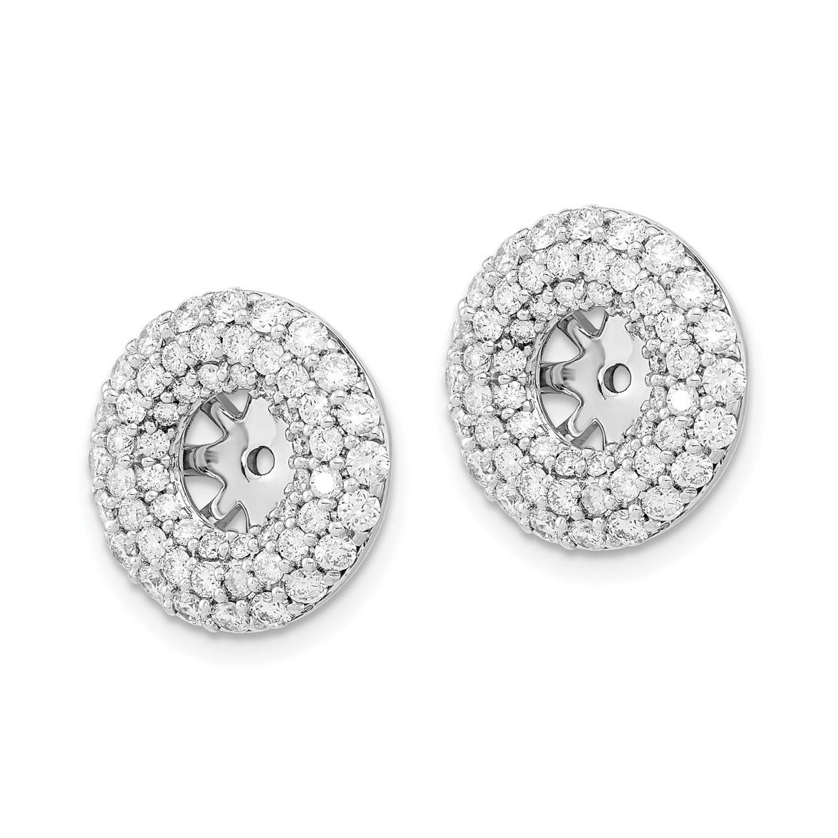 14k White Gold Earring Jackets with Diamonds, Double Halo and Starburst Motif for Women