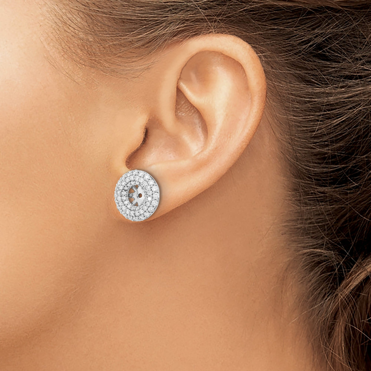 14k White Gold Earring Jackets with Diamonds, Double Halo Starburst Design