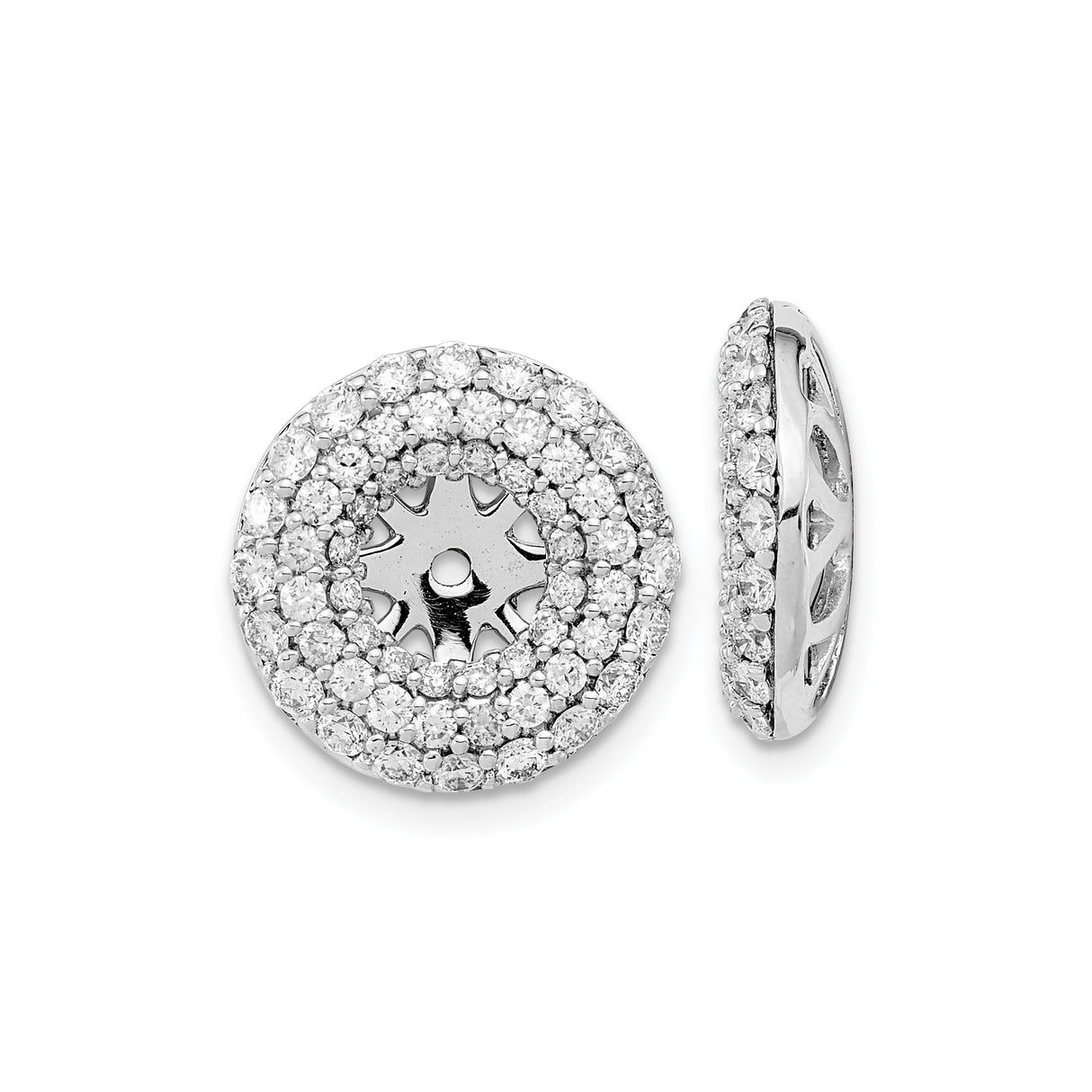 14k White Gold Earring Jackets with Diamonds, Double Halo Starburst Design