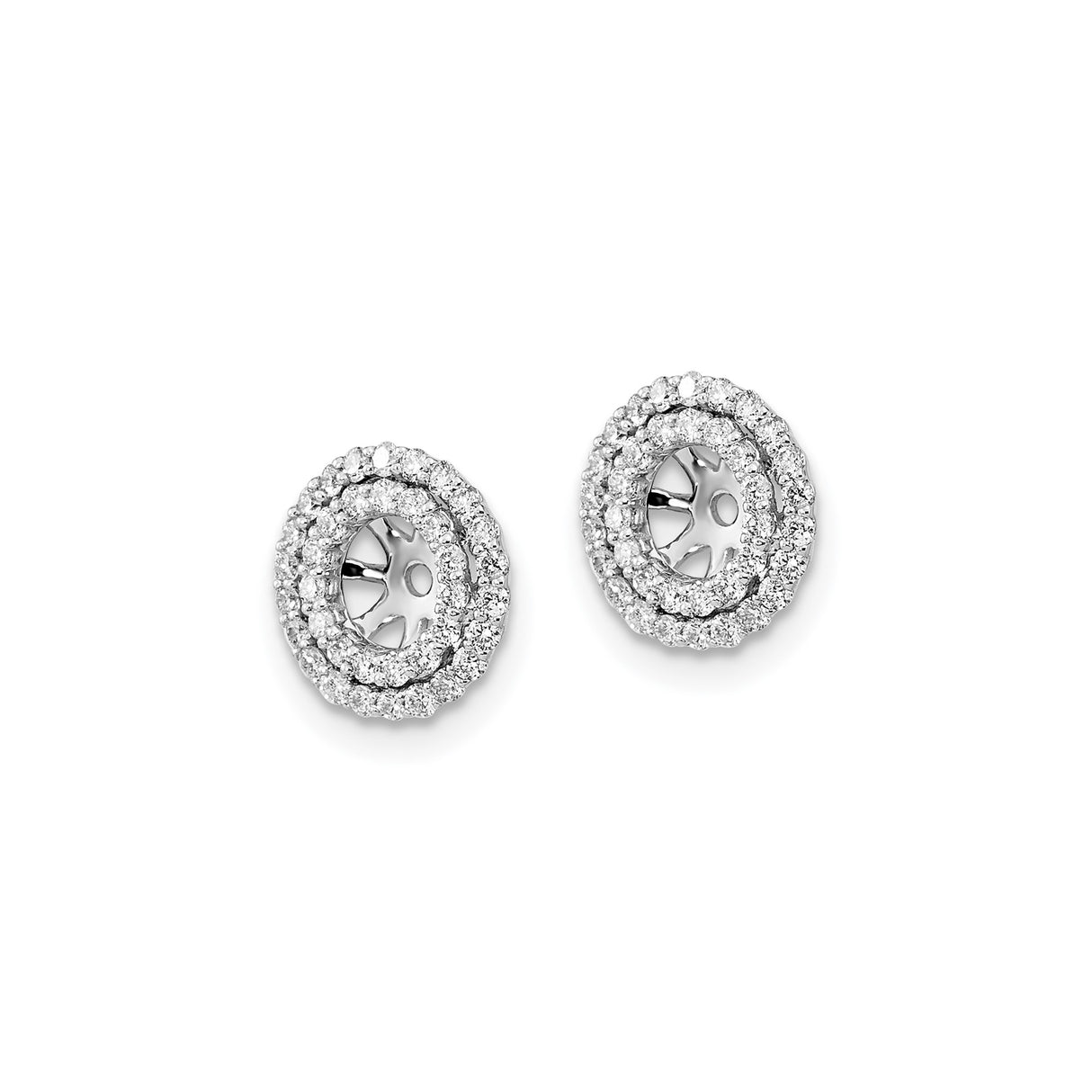 14k White Gold Earring Jackets with Double Halo Design and Diamond Accents