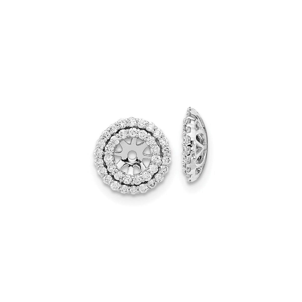 14k White Gold Earring Jackets with Round-Cut Diamonds, Double Halo Stud Enhancers for Women