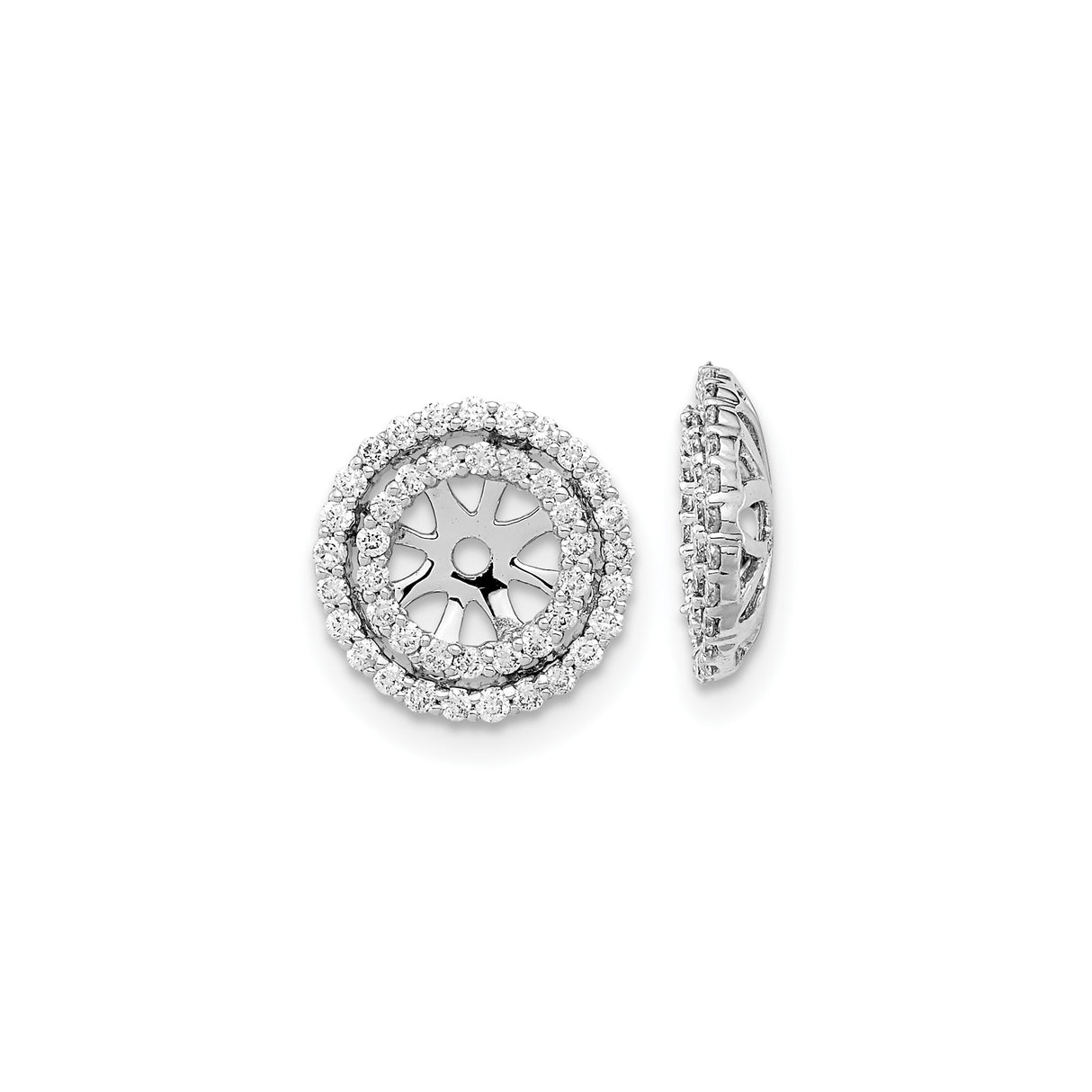 14k White Gold Earring Jackets with Diamond Accents, Wheel Design Circle Enhancers for Women