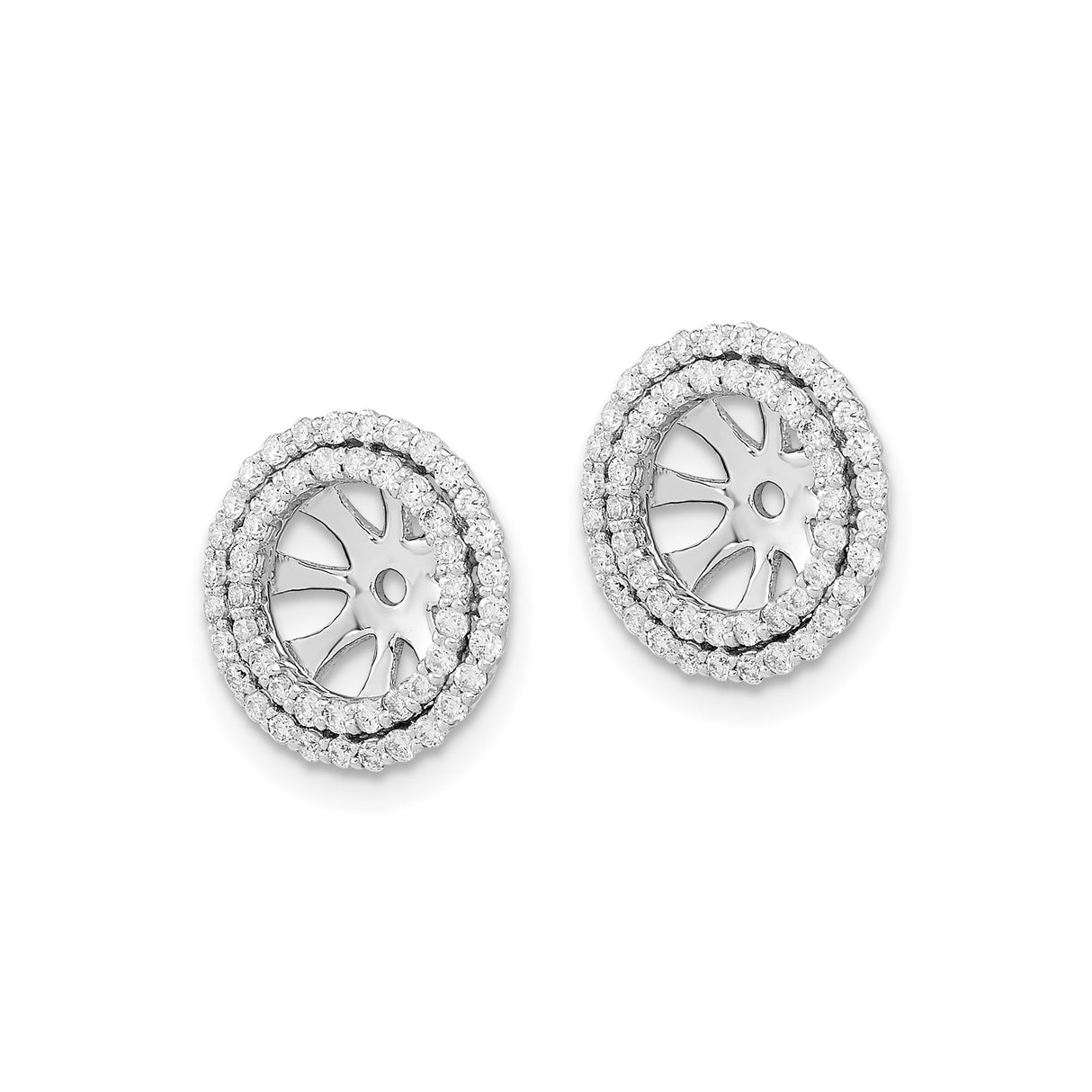 14k White Gold Earring Jackets with Diamonds, Double Halo and Spoke Center Design
