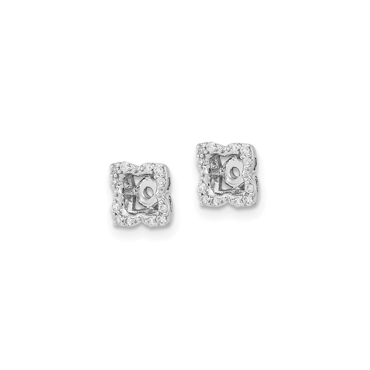 14k White Gold Earring Jackets with Diamond Accents, Floral Square Halo Design