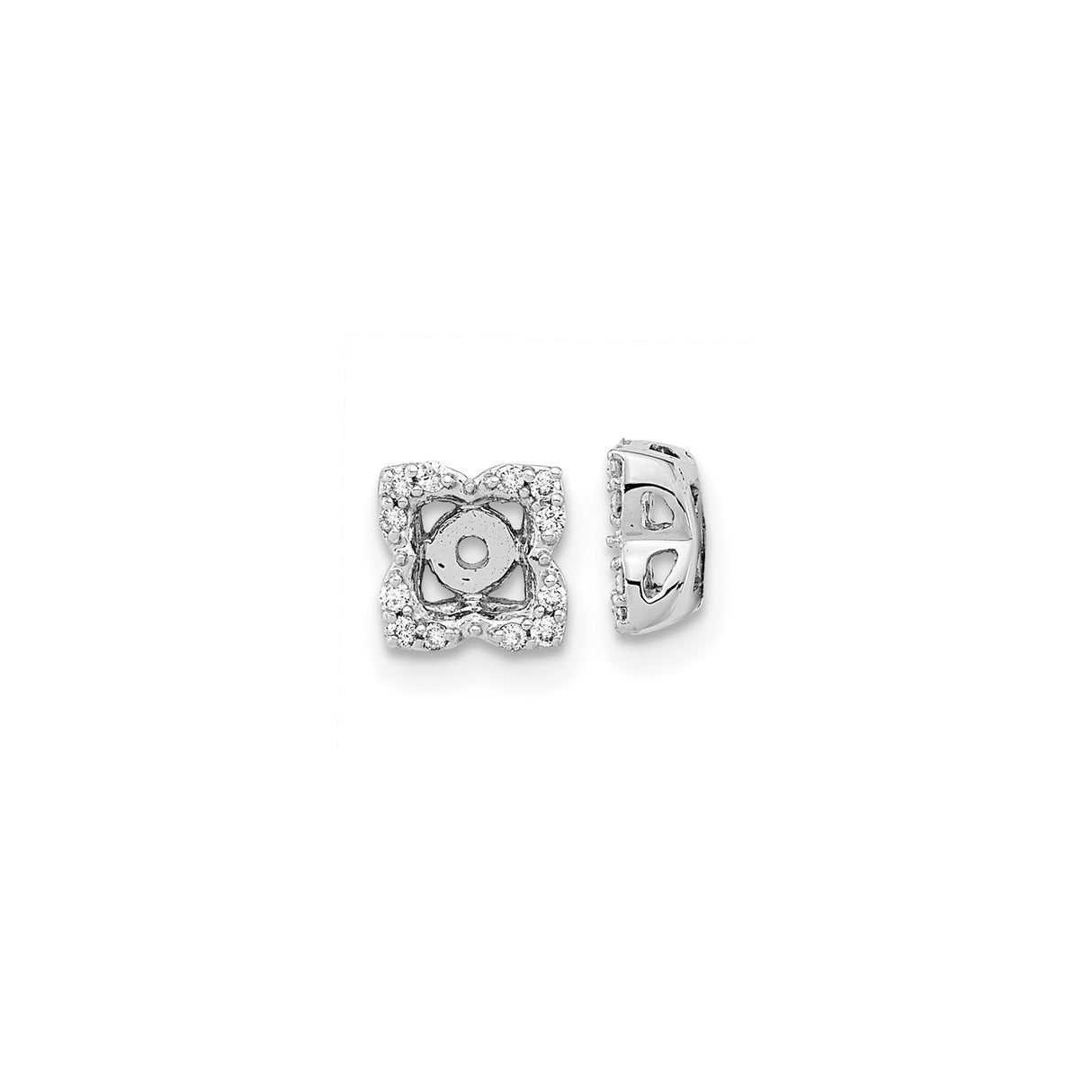 14k White Gold Diamond Earring Jackets, Floral Square Halo Stud Enhancers for Women