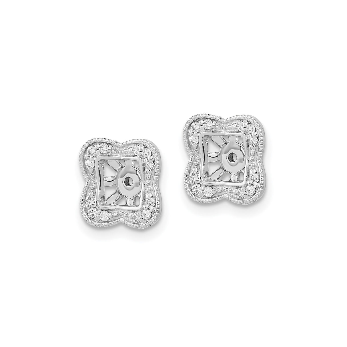 14k White Gold Earring Jackets with Diamond Halo and Square Floral Motif